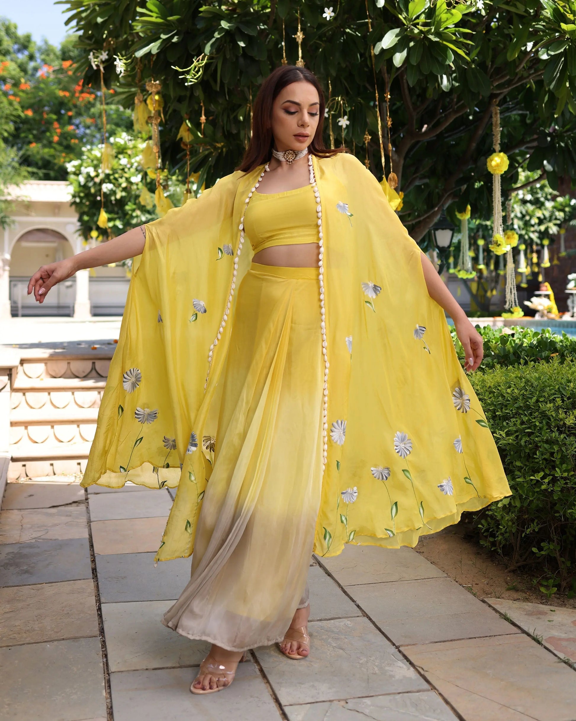 Sagnika Yellow Ombre Silk Coord Set My Store