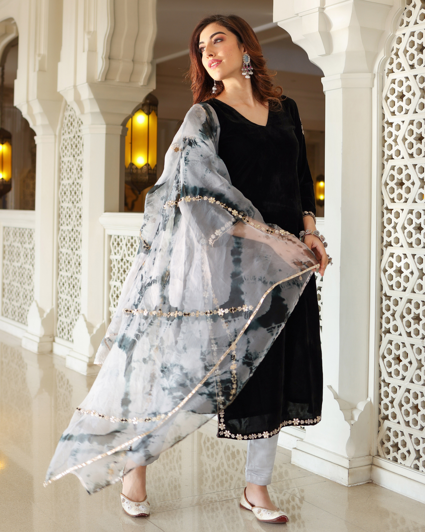 Bold Black Velvet Handcrafted Suit Set My Store