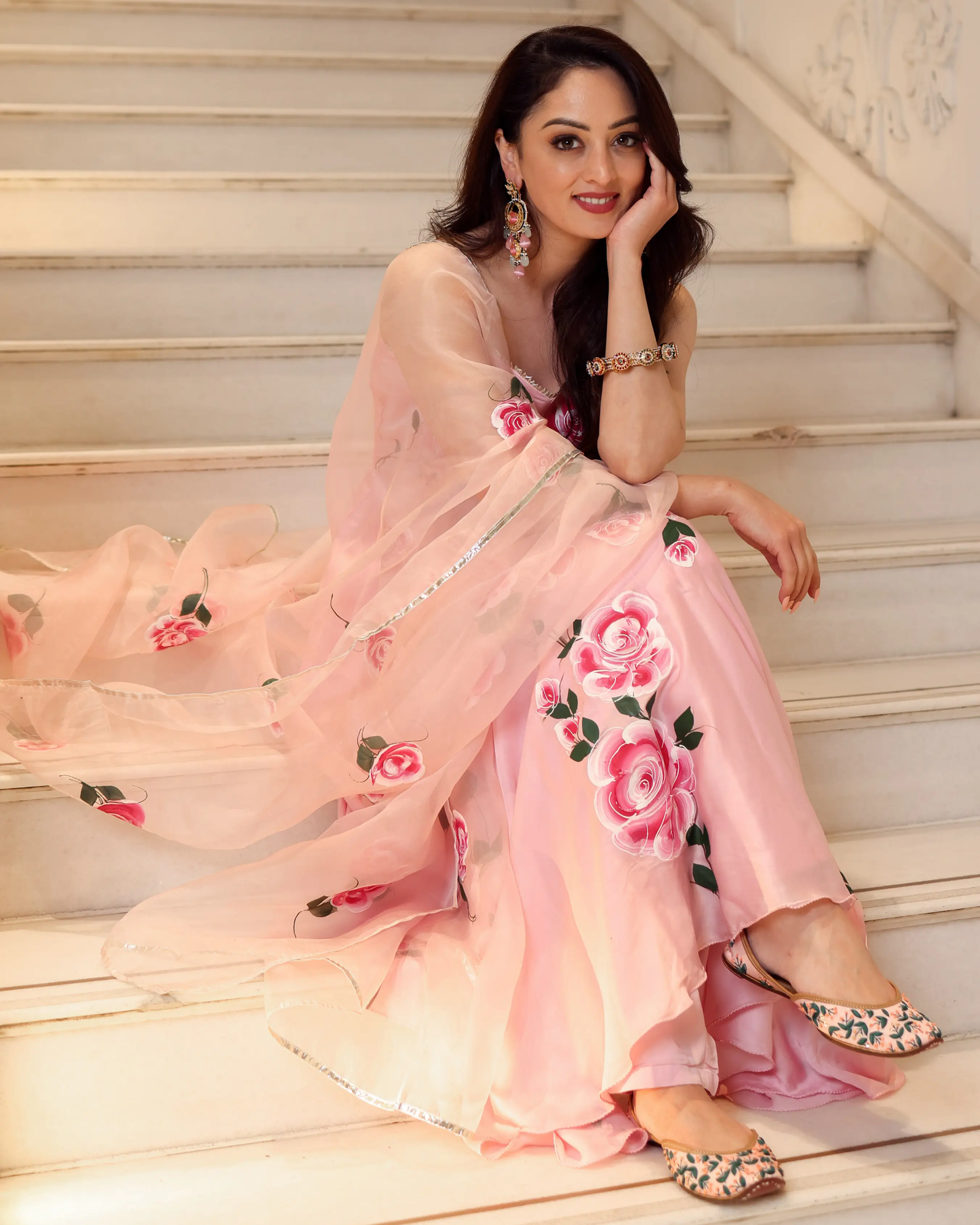 Pink Marble Handpainted Suit Set My Store