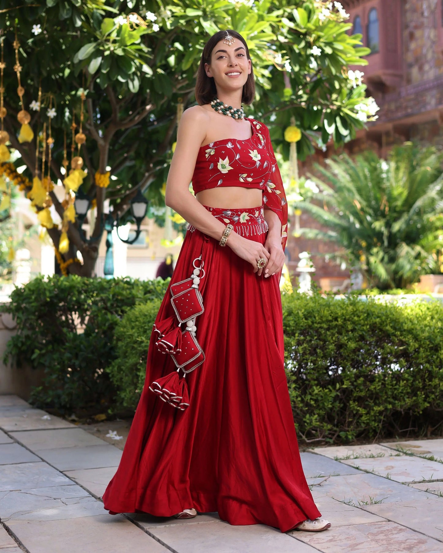 Rutvi Red Handpainted Satin Lehenga Set My Store
