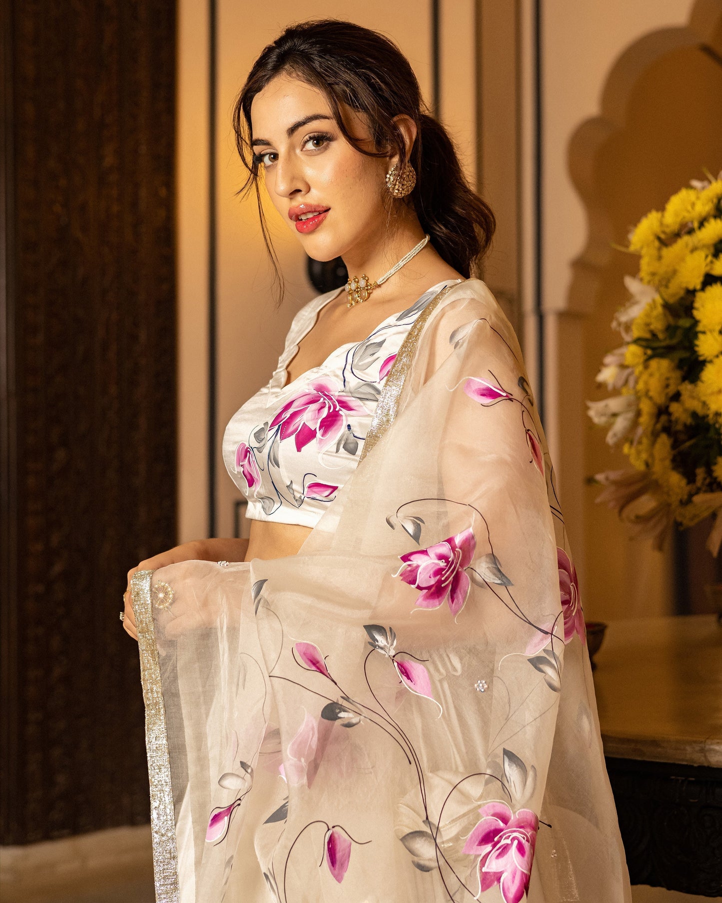 Sefid Handpainted Lehenga Set My Store