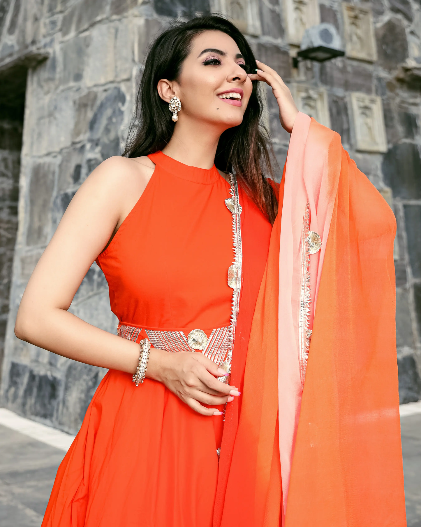 Orange Muse Leheriya Gota Suit Set My Store