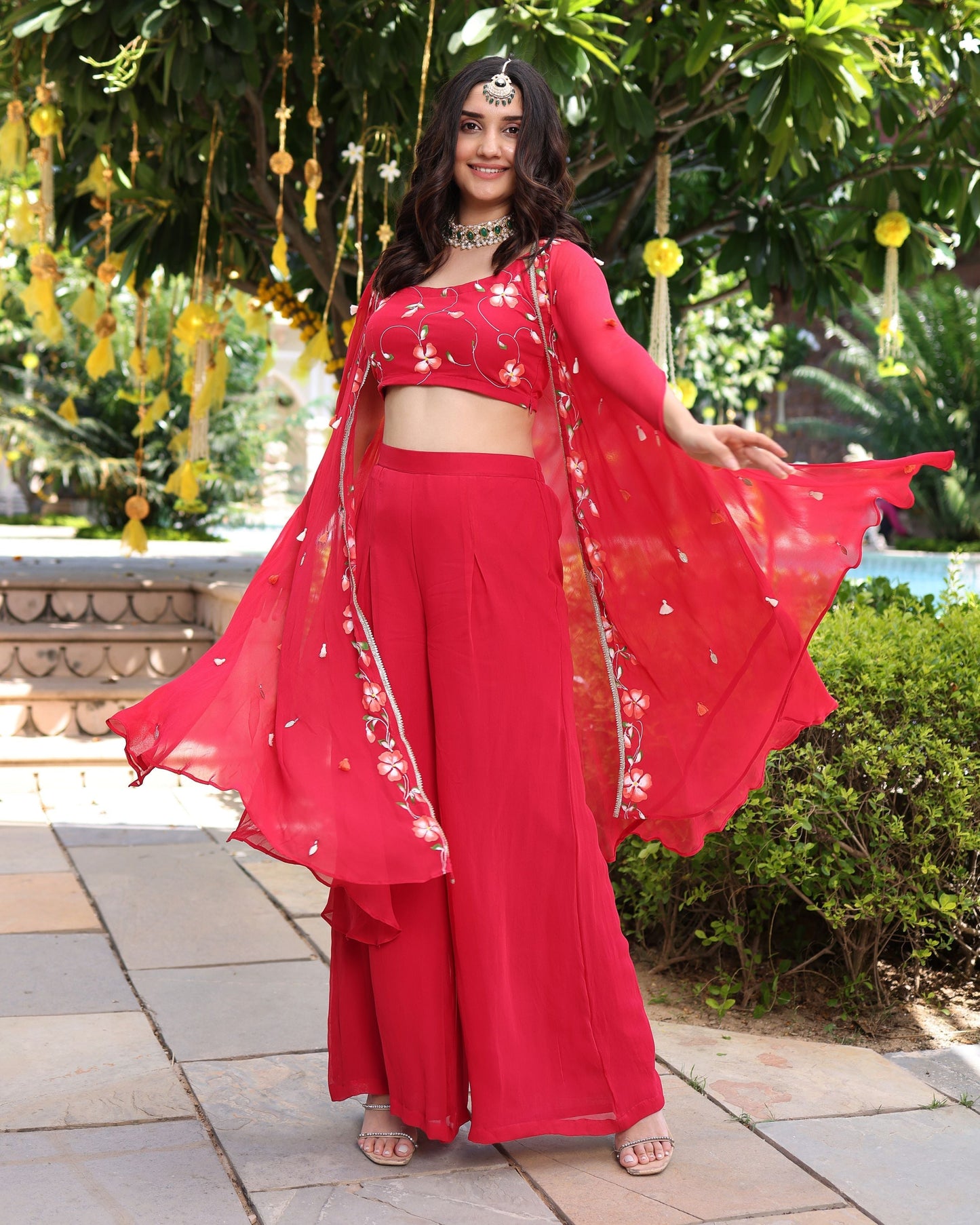Hareeta Red Handpainted Georgette Coord Set Quick Cart