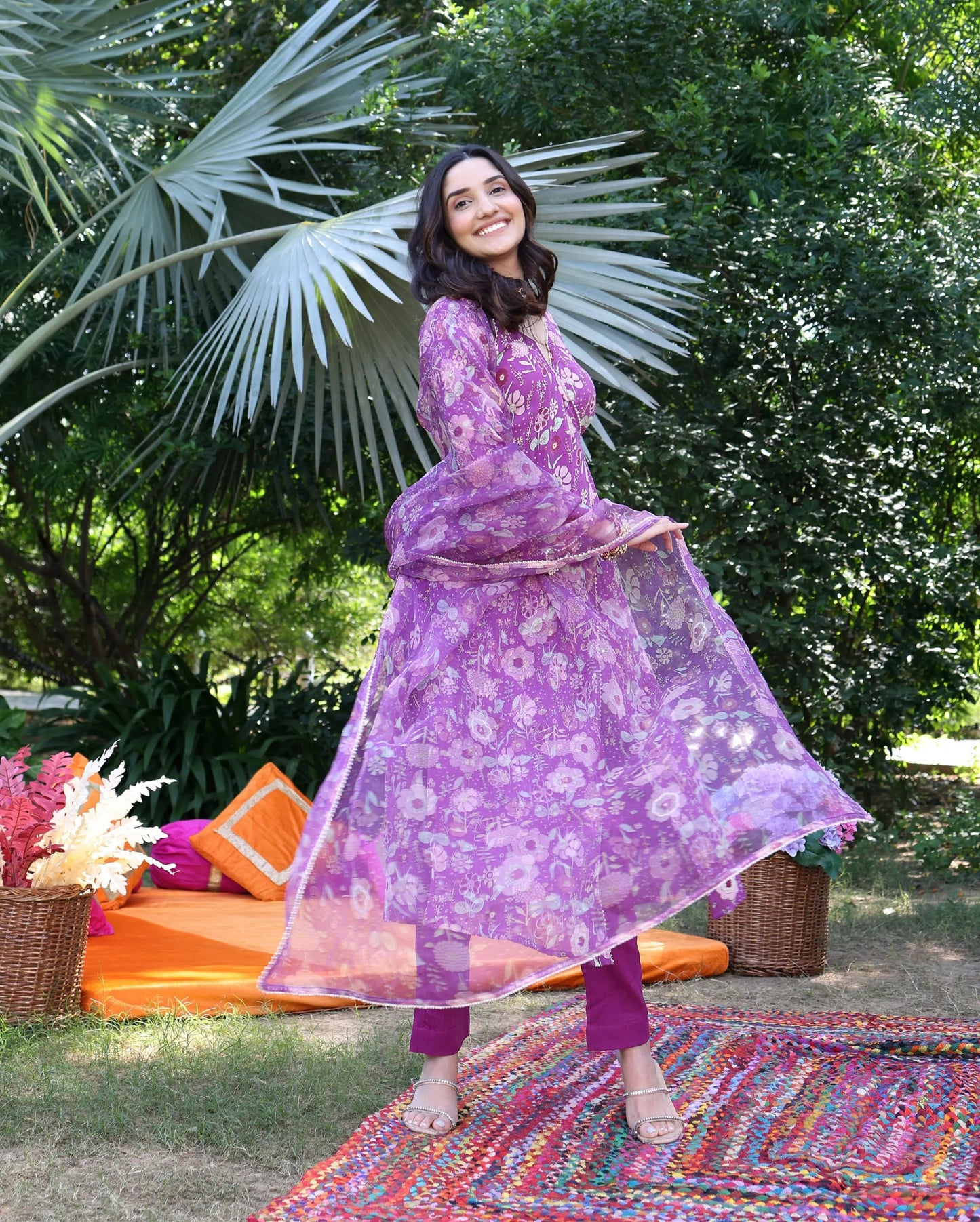 Iris Bloom Purple Printed Georgette Suit Set My Store