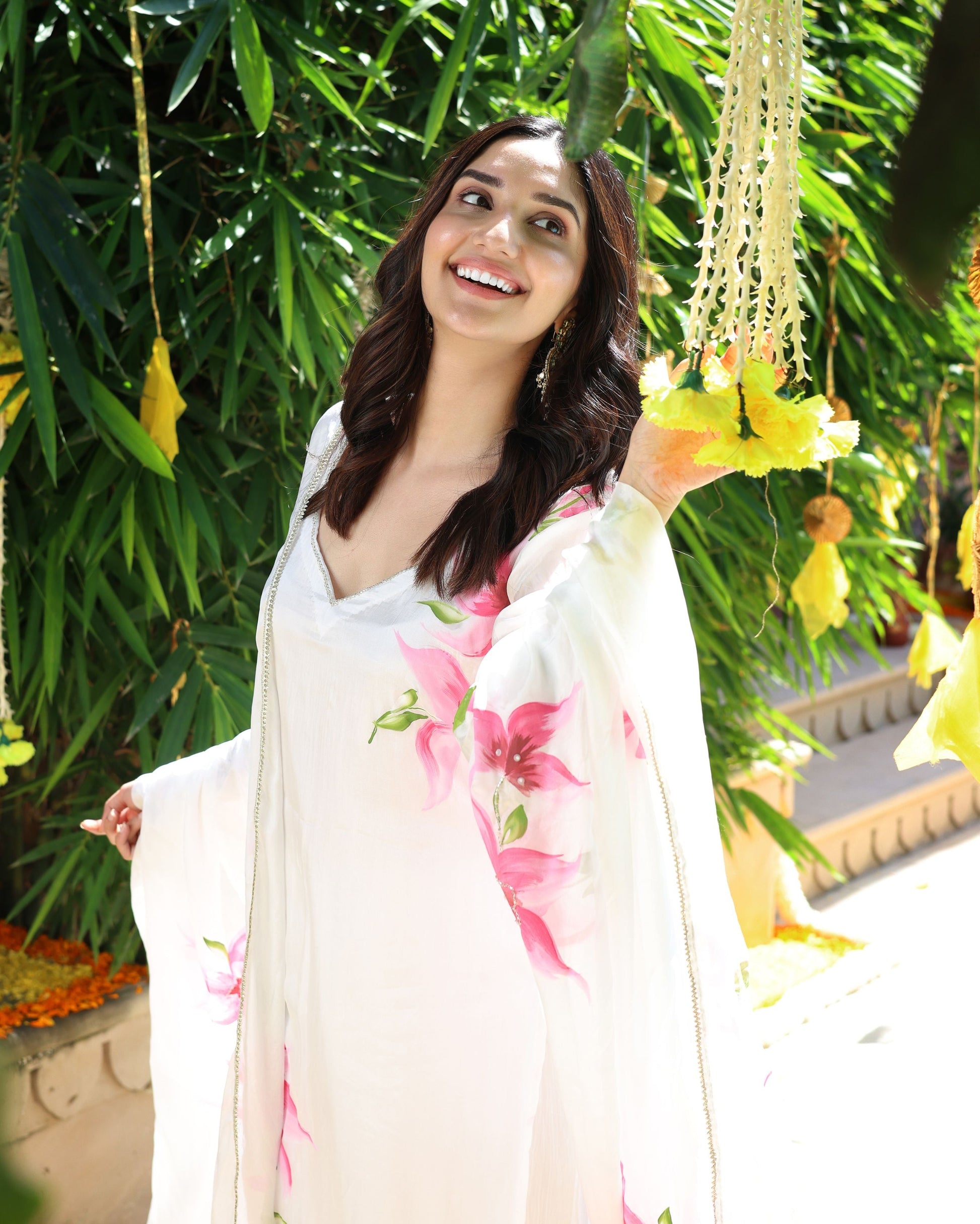 Vanilla Mist Handpainted Silk Suit Set Quick Cart