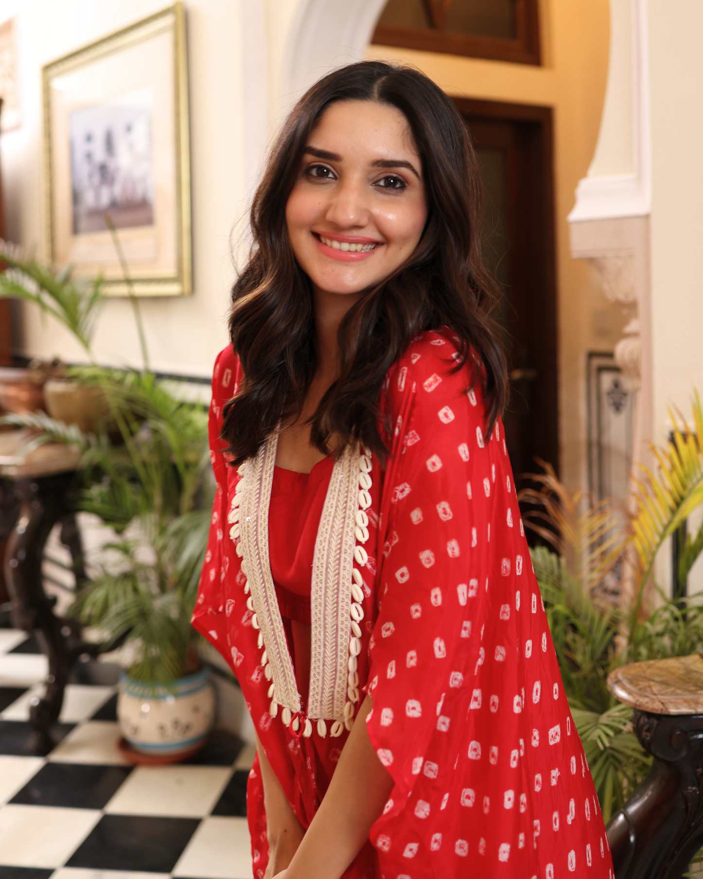 Flaming Red Bandhani Silk Coord Set Quick Cart