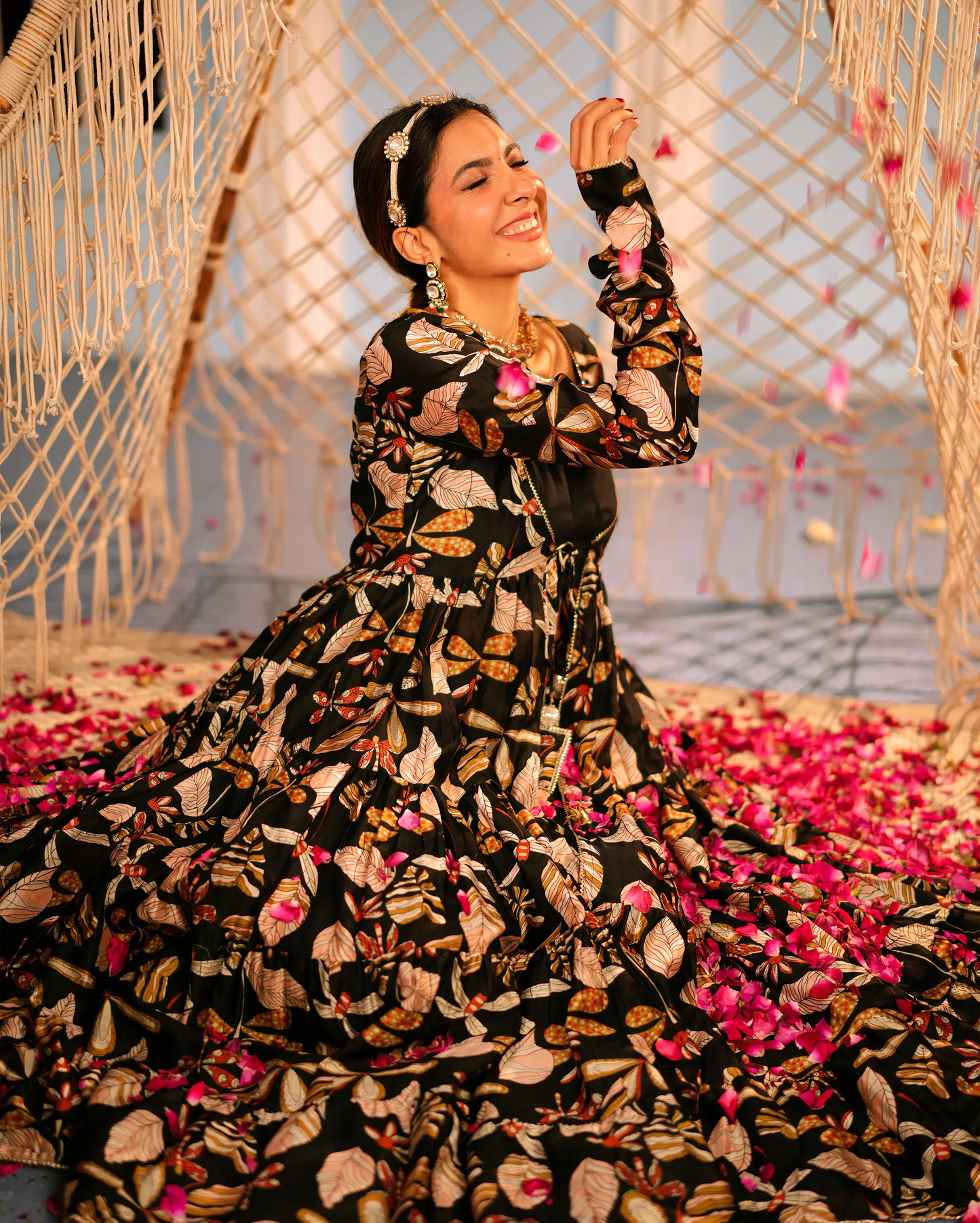 Jama Black Printed Chanderi Coord Set My Store