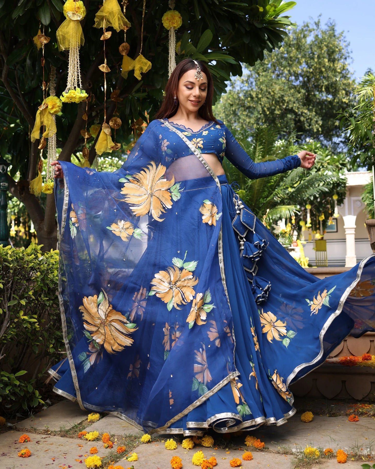 Madison Blue Handpainted Georgette Lehenga Set My Store