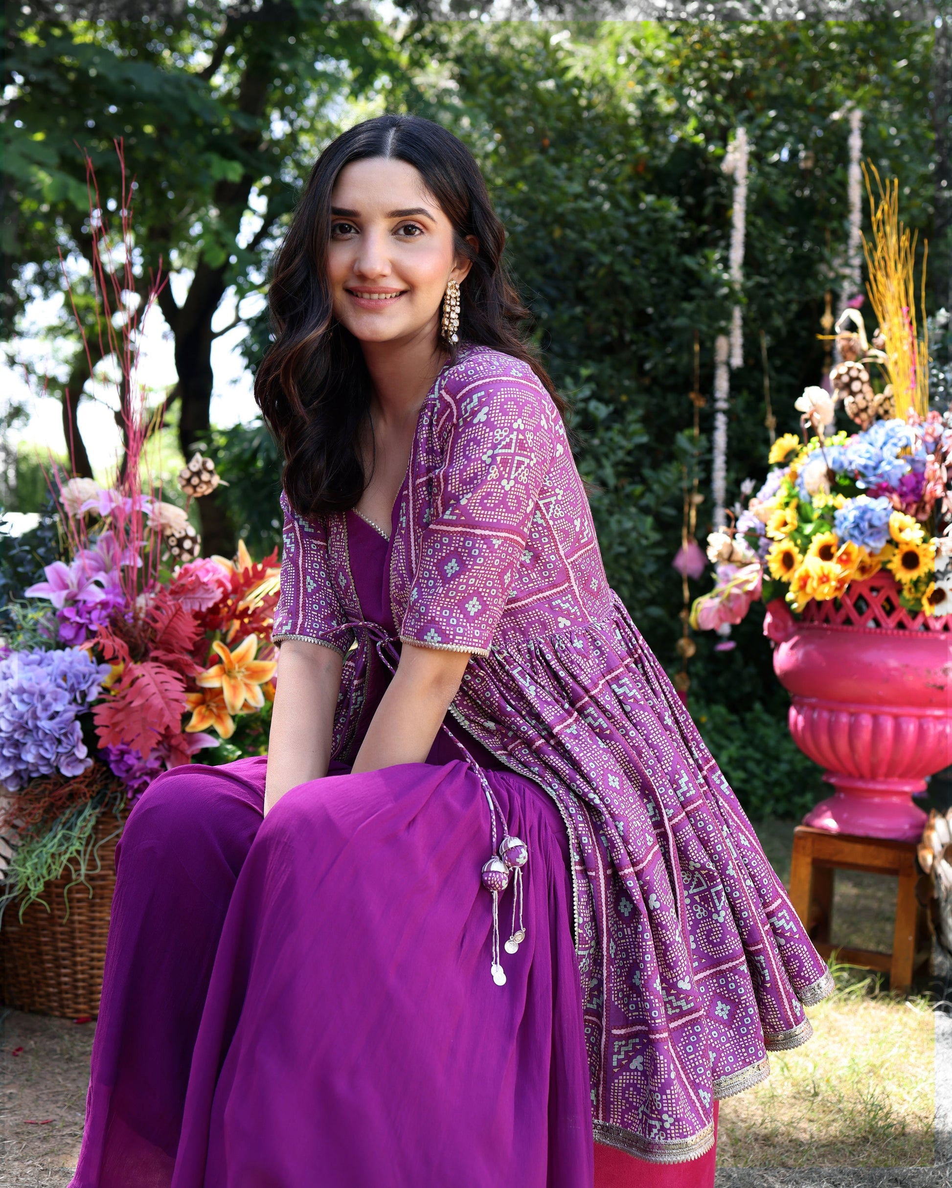 Geometric Purple Elegance Printed Satin Sharara Set Quick Cart