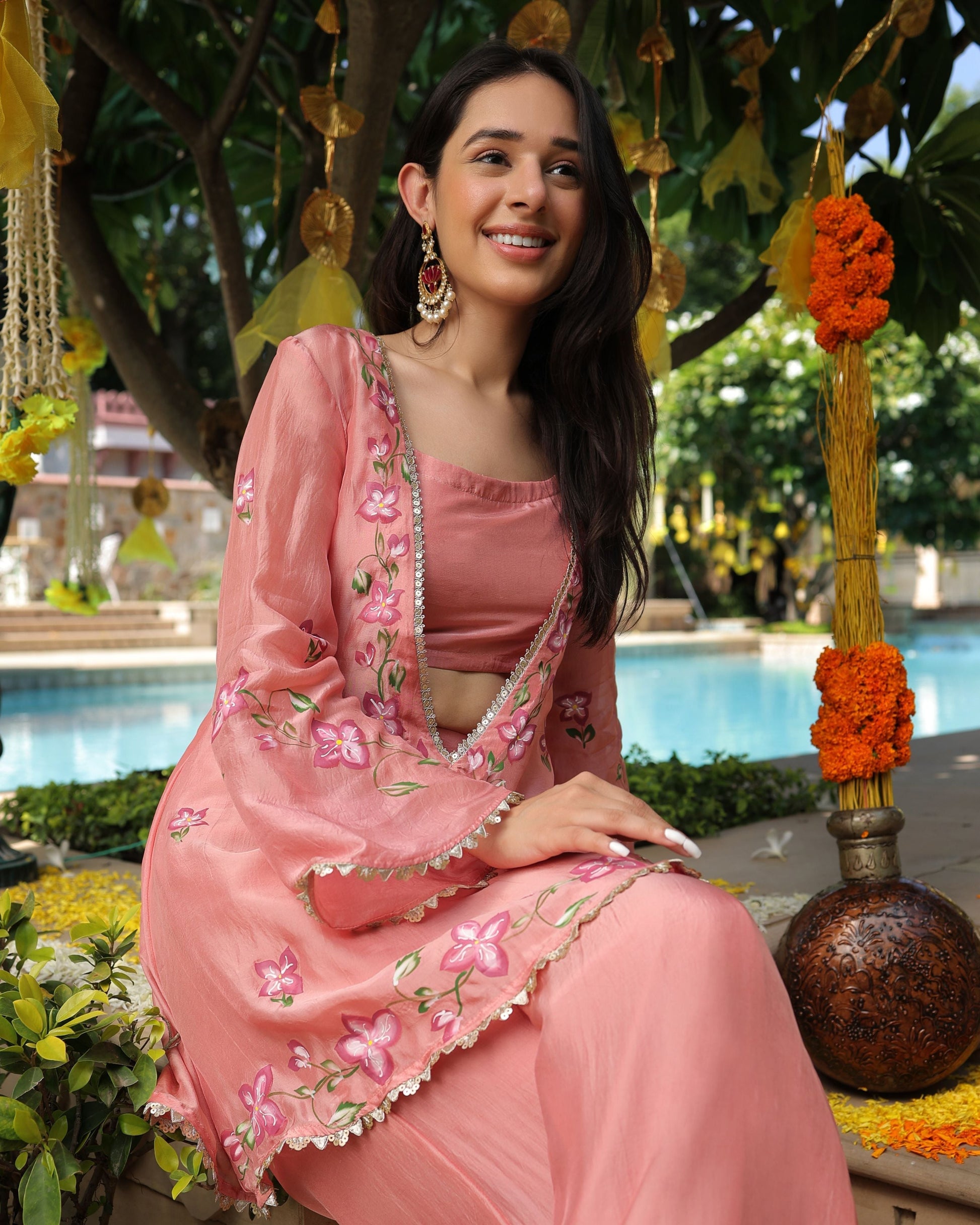 Peach Mystery Handpainted Silk Coord Set Quick Cart