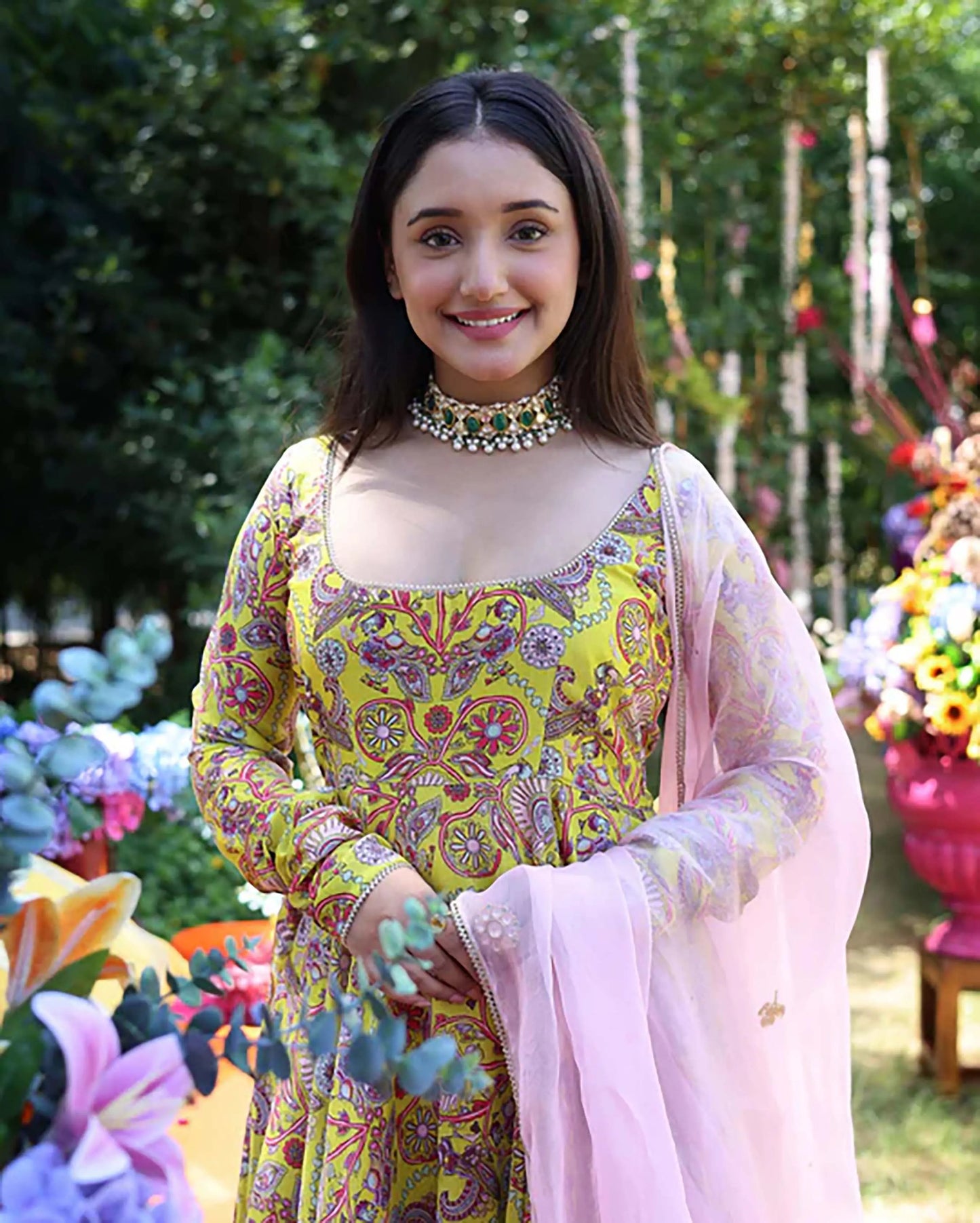 Sunglow Yellow Printed Chanderi Suit Set My Store