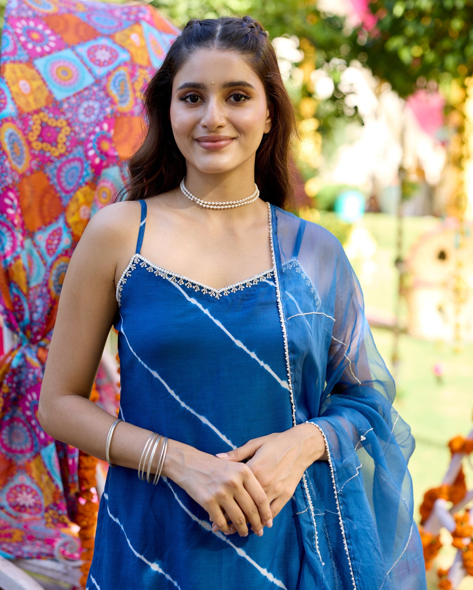 Sneh Blue Leheriya Cotton Suit Set My Store