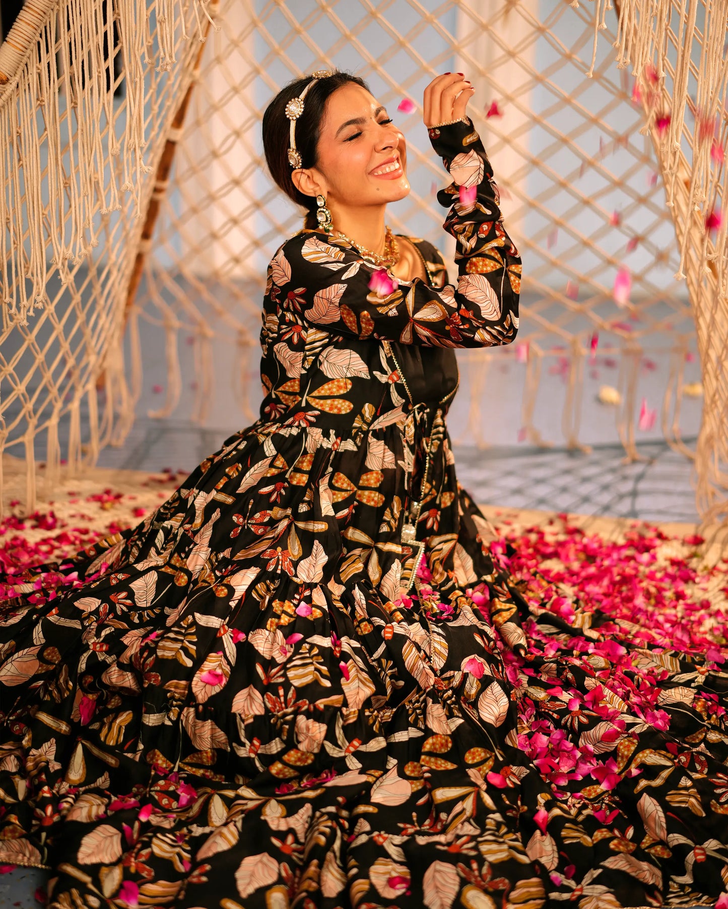 Jama Black Printed Chanderi Coord Set My Store