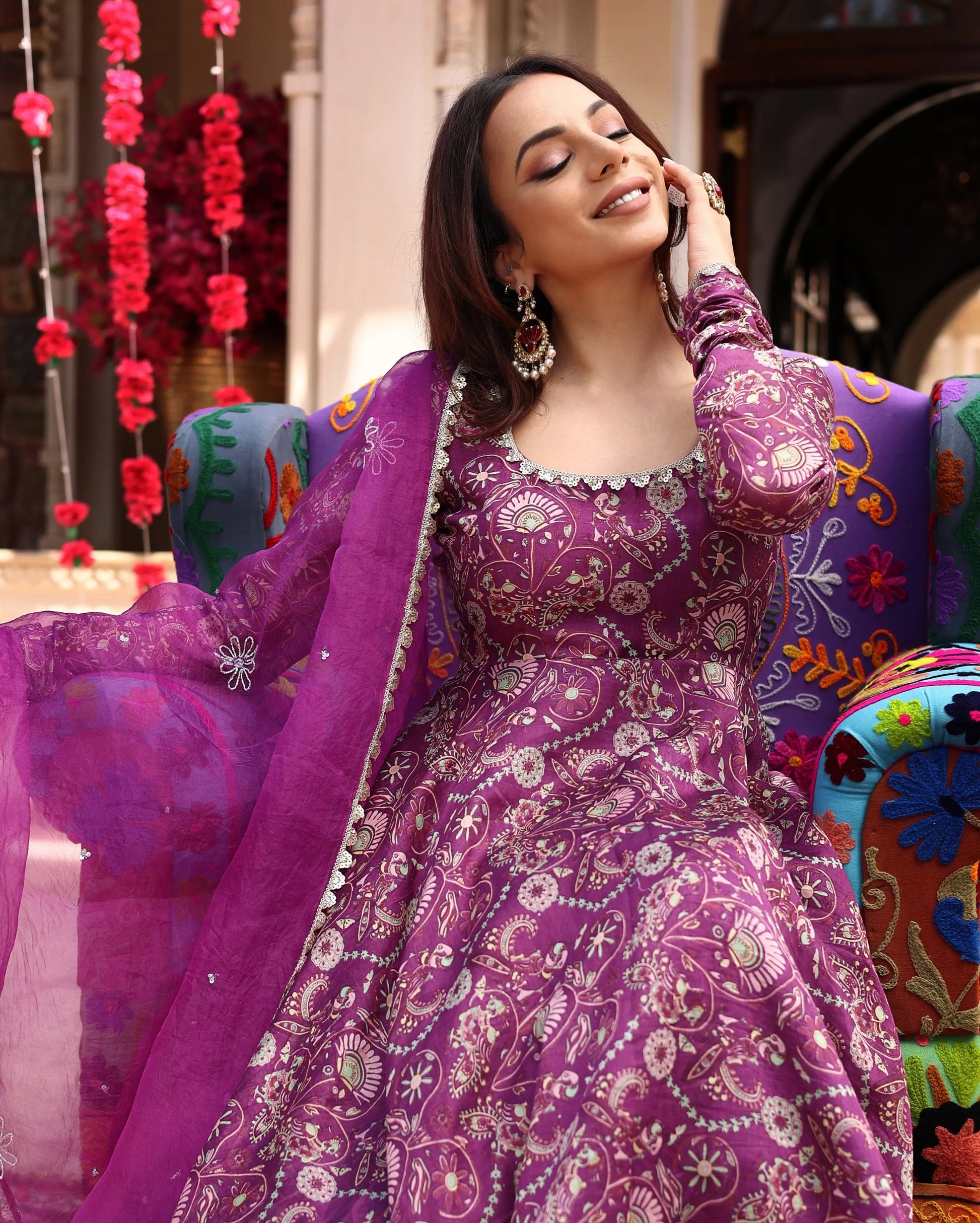 Floral Lavender Hues Printed Chanderi Suit Set My Store