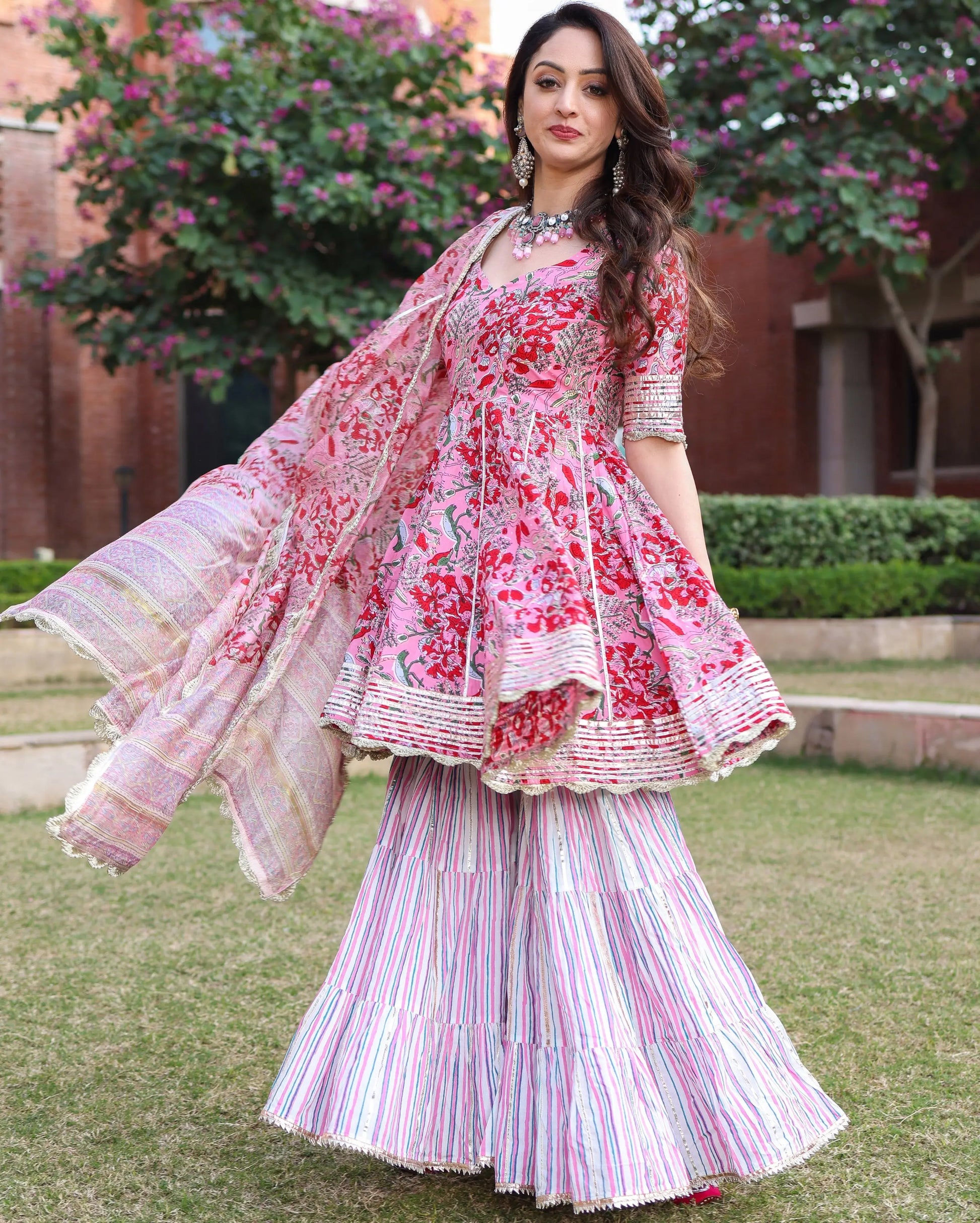 Tickled Pink Handblock Sharara Set My Store