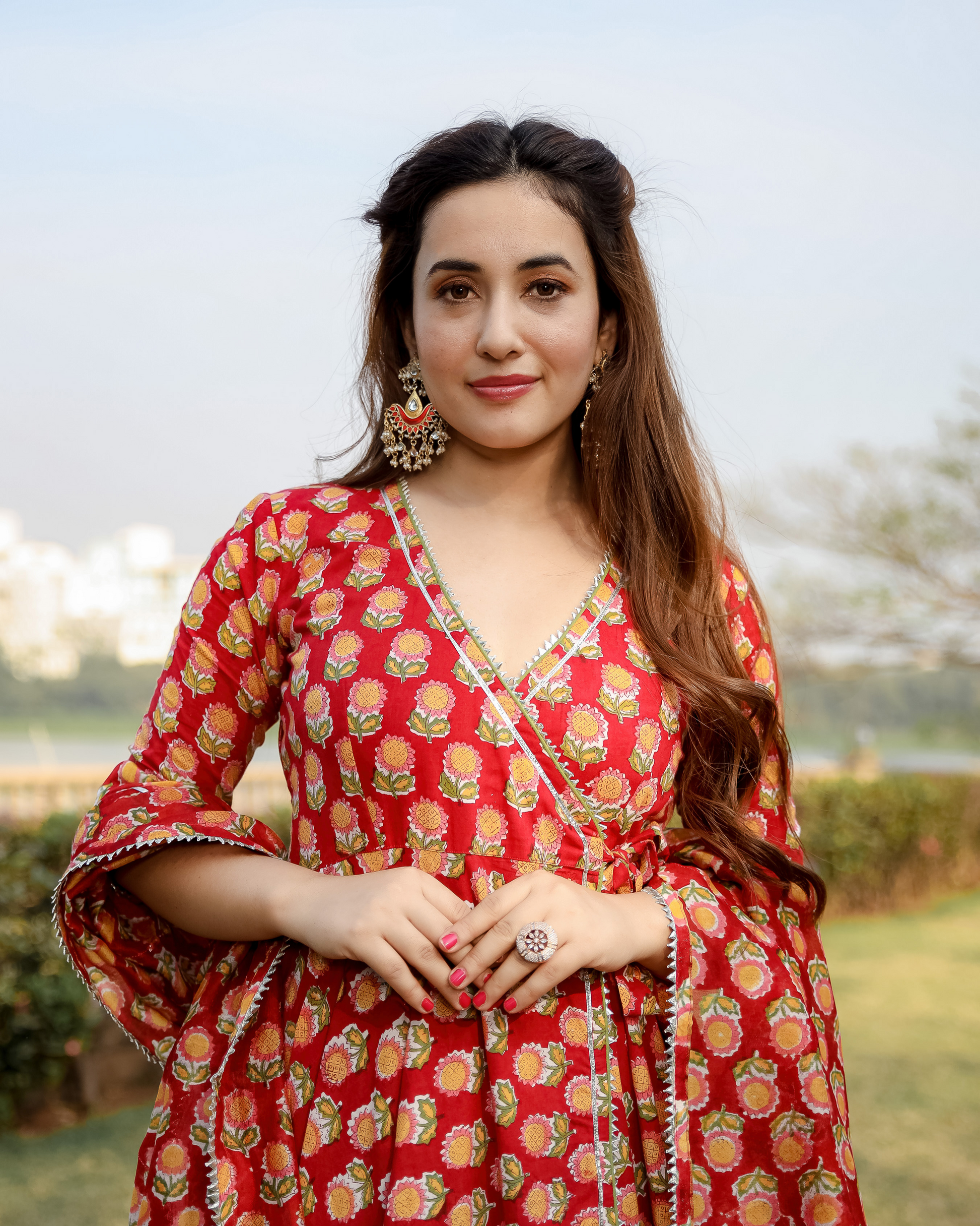 Red Rosewood Handblock Suit Set My Store