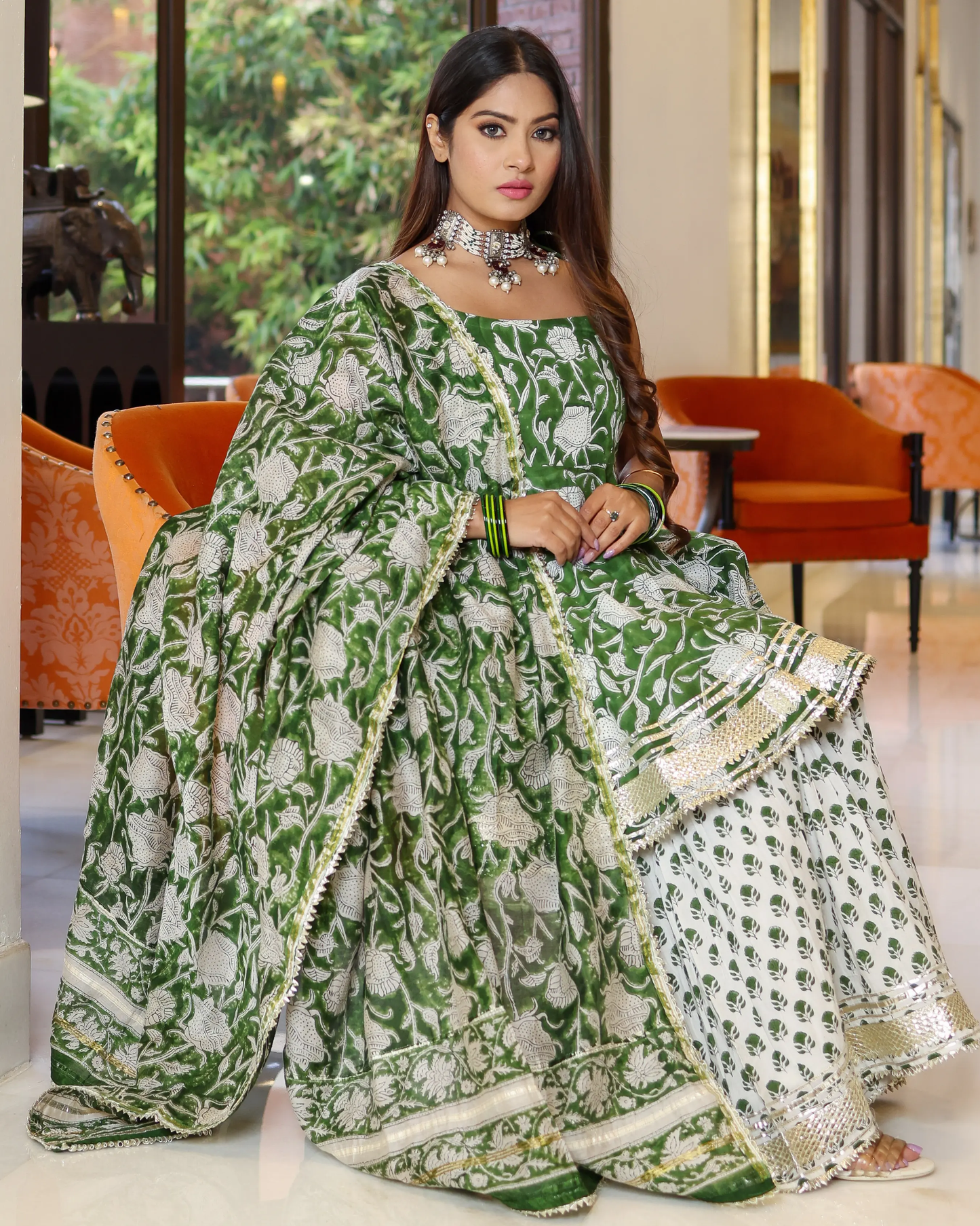 Green Butterfly Handblock Sharara Set My Store