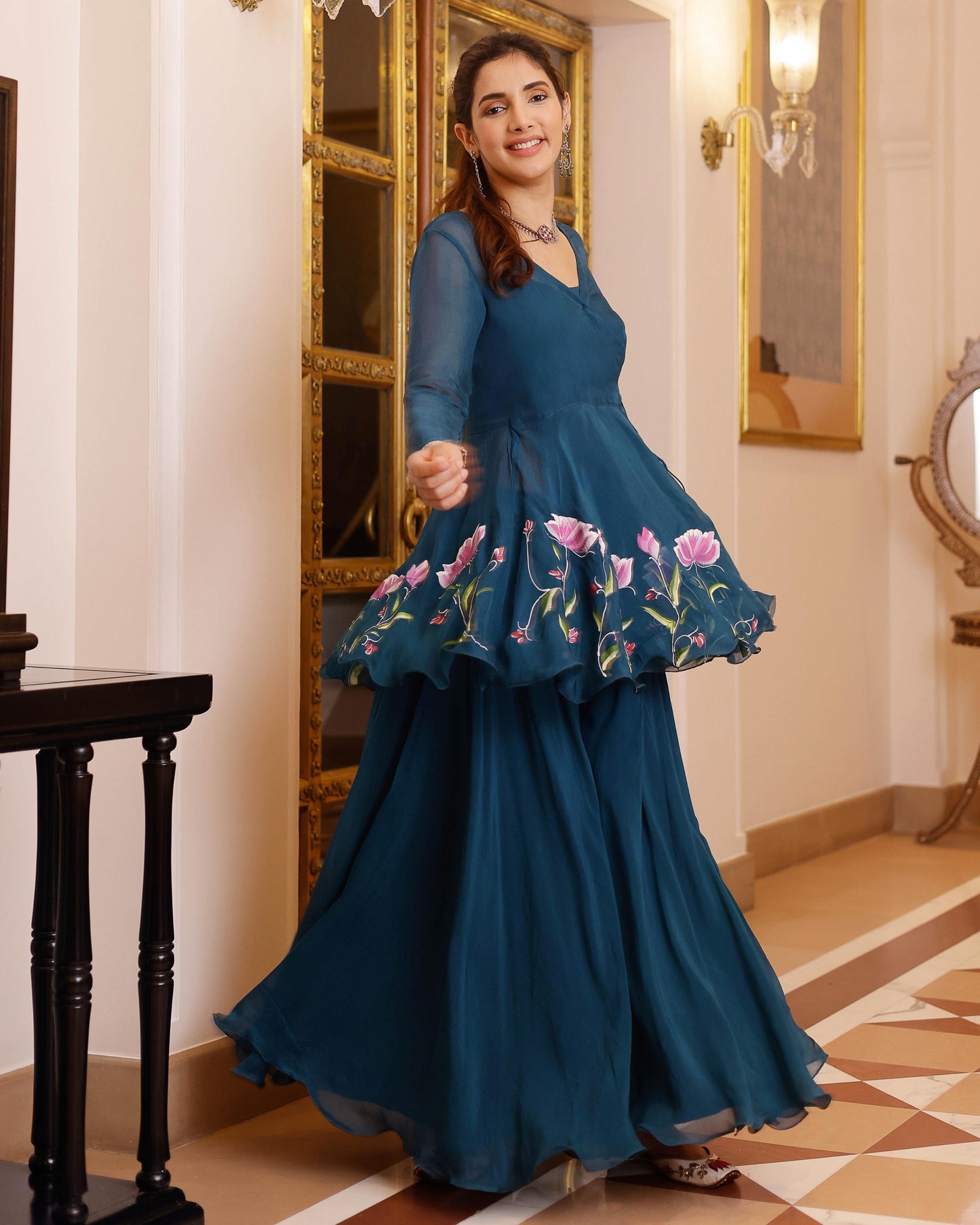 Kaasni Handpainted Organza Sharara Set My Store