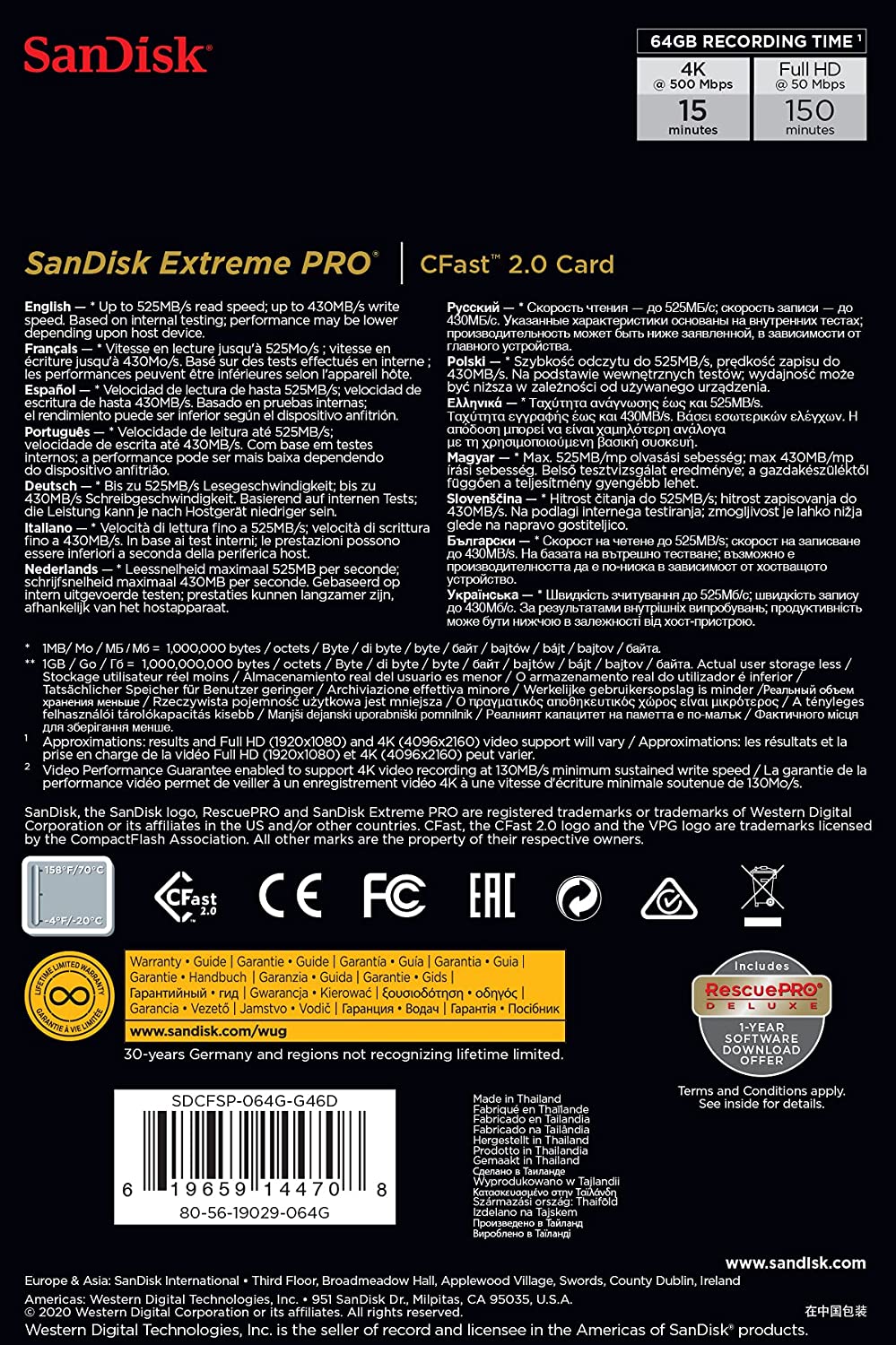 SanDisk 64GB Extreme Pro CFast 2.0 Memory