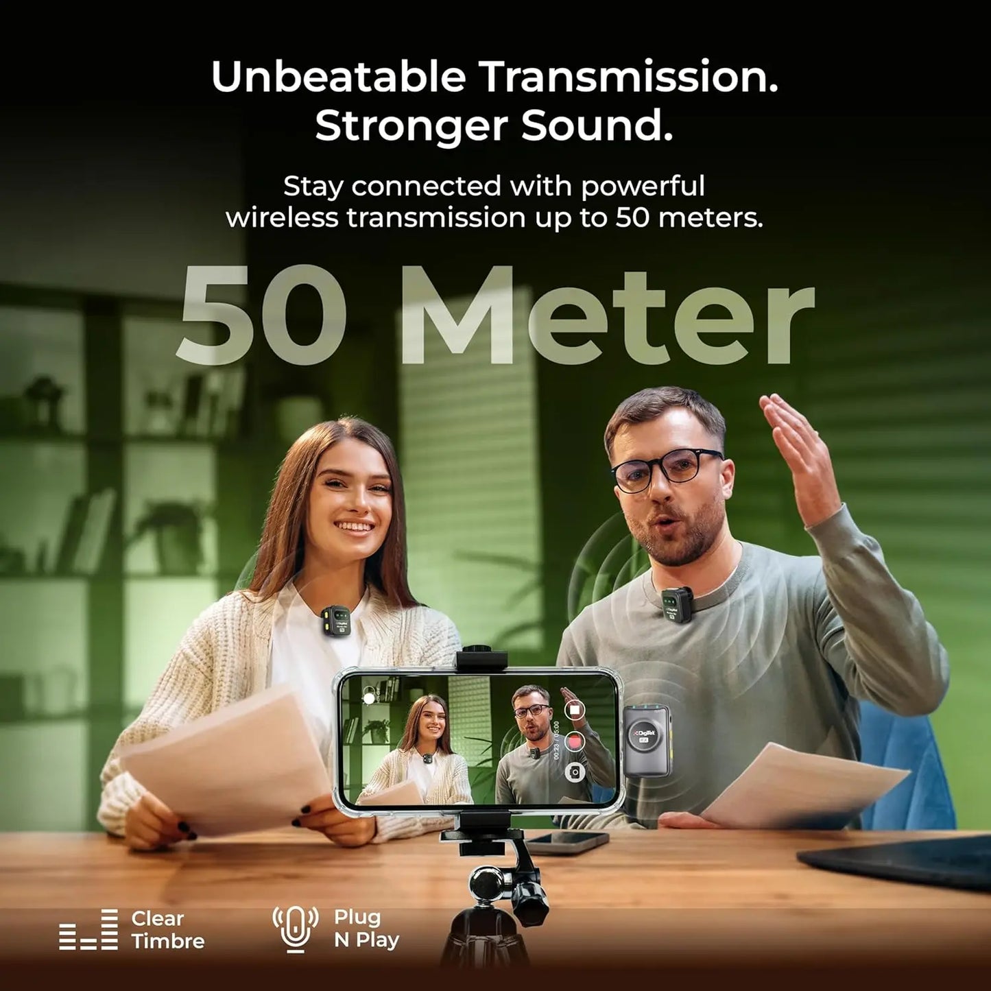 Digitek DWM-118 2-in-1 Wireless Microphone, 50m Range, Noise Reduction, 7Hr Battery, Plug & Play, C-to-C & C-to-LTC Converter