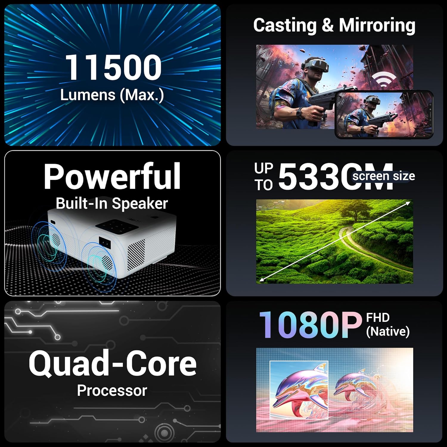 Zebronic Pixaplay 58, Smart Projector, 11500 Lumens, 4K Support
