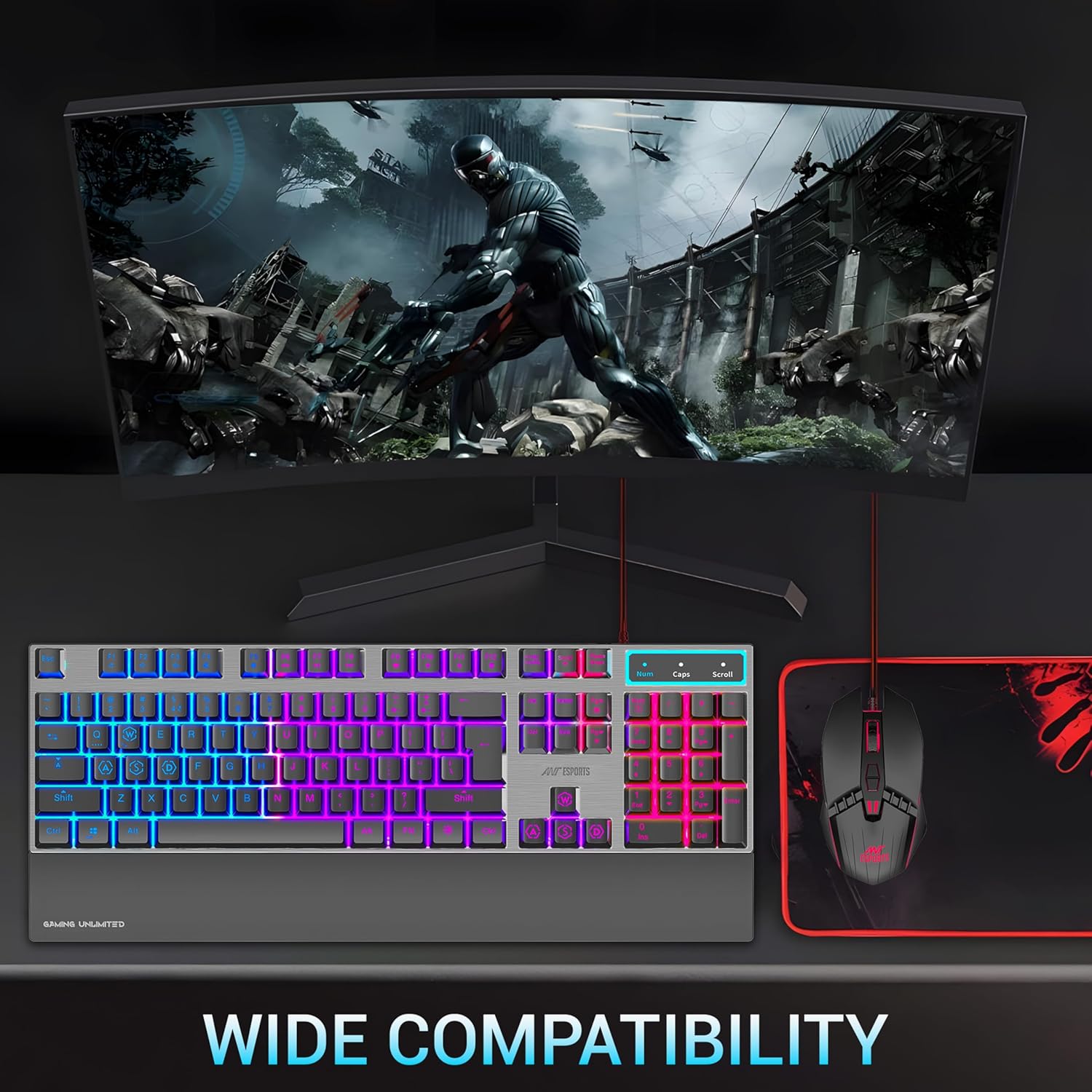 Ant Esports KM540 Gaming Backlit Keyboard and Mouse Combo, LED Wired Gaming Keyboard