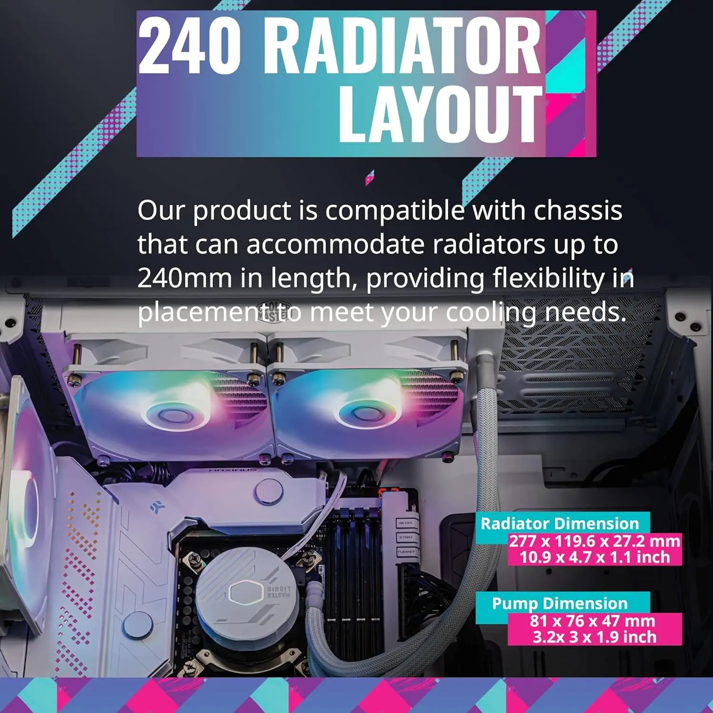 Cooler Master MasterLiquid 240L Core ARGB 240mm Close-Loop PWM AIO CPU Liquid Cooler - White