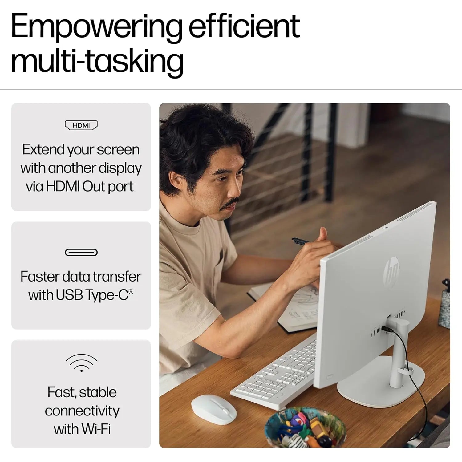 HP All-in-One Desktop 22-dg0786in 12th Gen Intel Core i3-N300 Processor/8GB RAM/512GB SSD/Win11/Microsoft Office Home 2024/Intel HD Graphic Card/Screen Inch 21.5/White