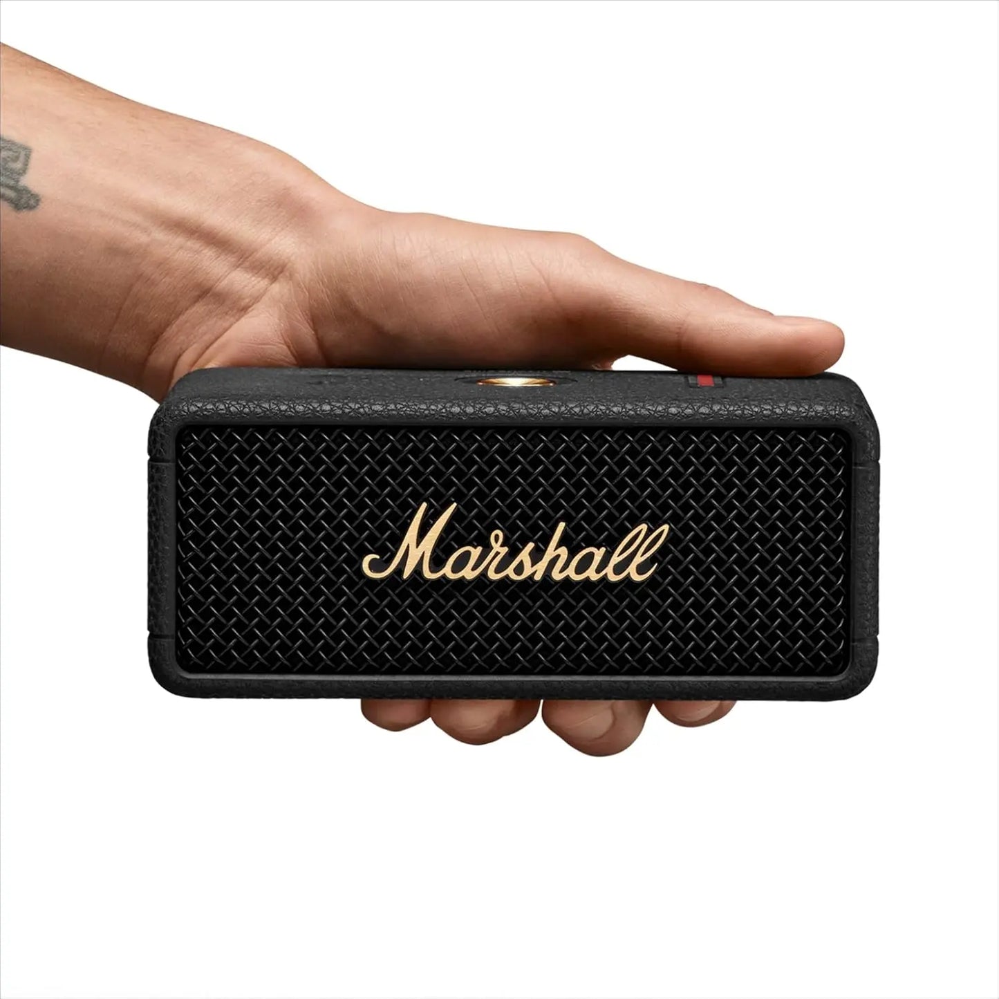 Marshall Emberton III Compact Portable Bluetooth Speaker with 32+ Hours of Playtime, 360° Sound, Dust & Waterproof (IP67) – Black & Brass.