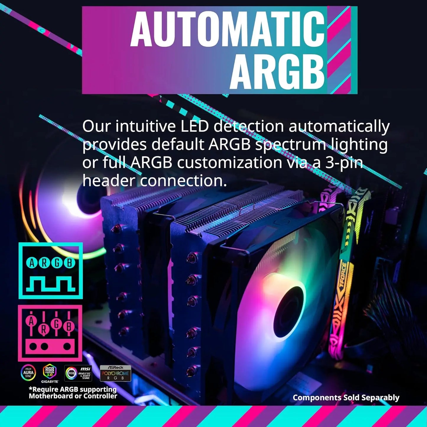 Cooler Master Hyper 620S ARGB Sync 120mm Dual Tower CPU Air Cooler - Black