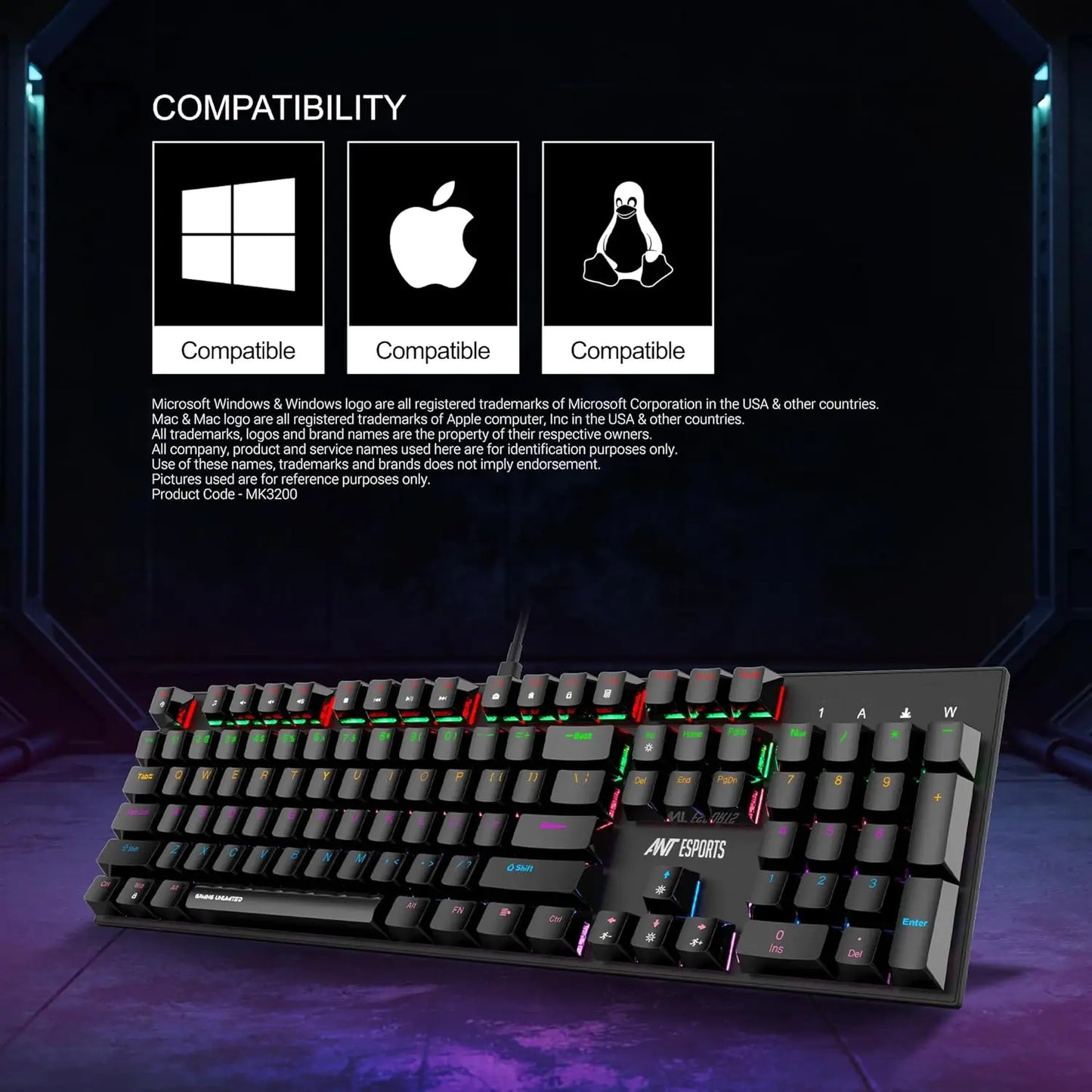 ANT ESPORTS MK3200 V2 MECHANICAL GAMING KEYBOARD MULTICOLOR LED BACKLIT WIRED -BLUE SWITCH