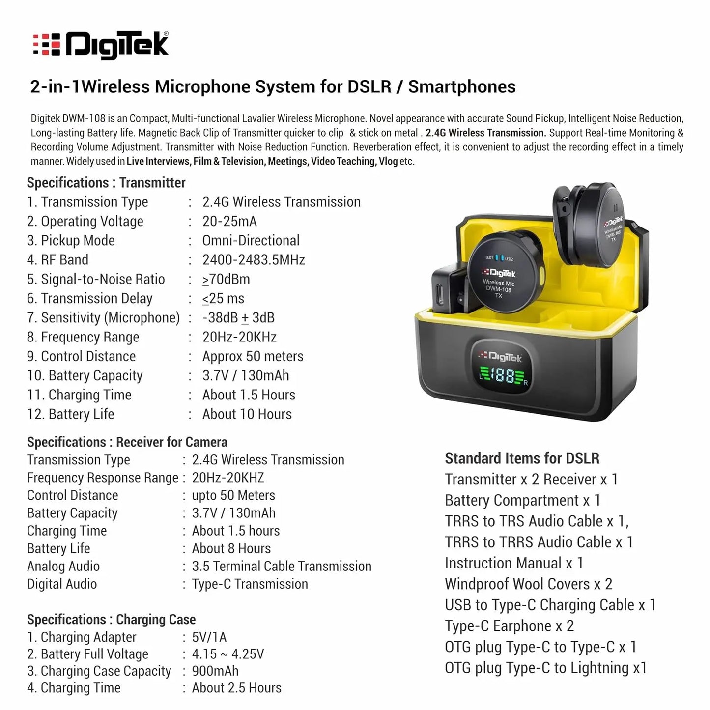 Digitek DWM-108 2-in-1 Wireless Microphone System