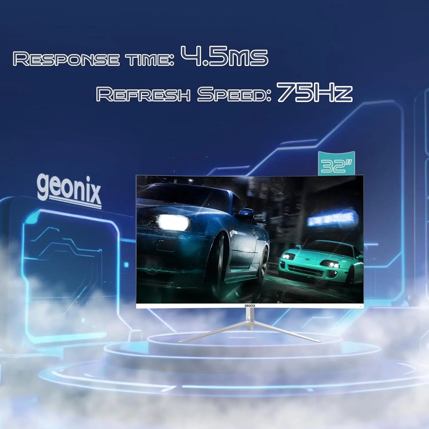 Geonix Argon 32" 75Hz 1080p Full HD LED Panel Curved Monitor with Dual Speakers - White My Store