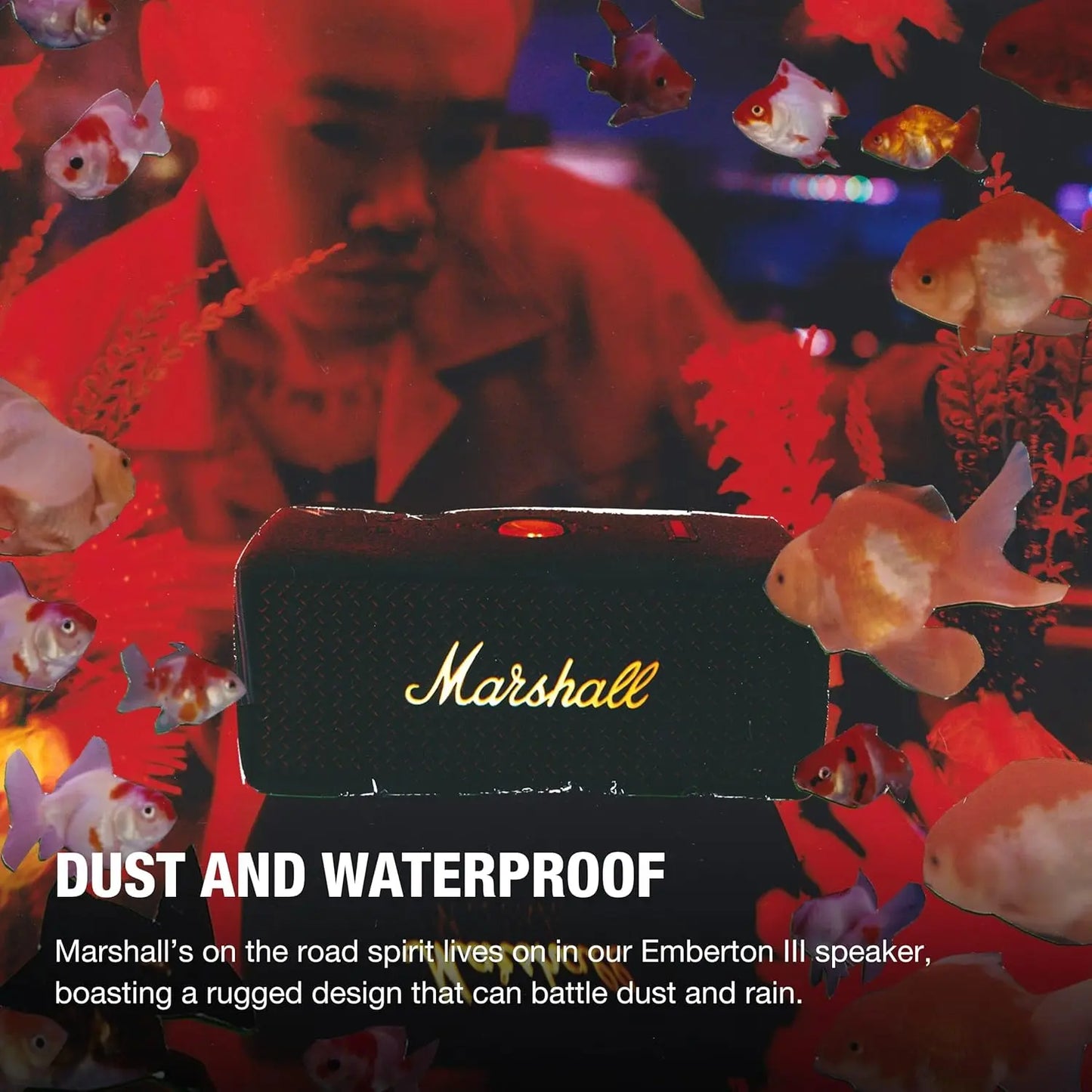 Marshall Emberton III Compact Portable Bluetooth Speaker with 32+ Hours of Playtime, 360° Sound, Dust & Waterproof (IP67) – Black & Brass.