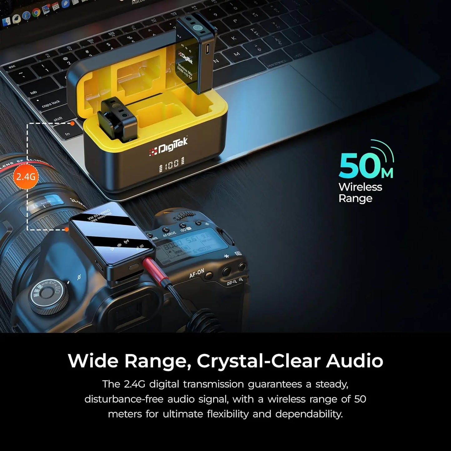 Digitek DWM-110 2-in-1 Wireless Microphone System with 2.4GHz RF, 50m Range, 8Hr Run Time, Plug & Play