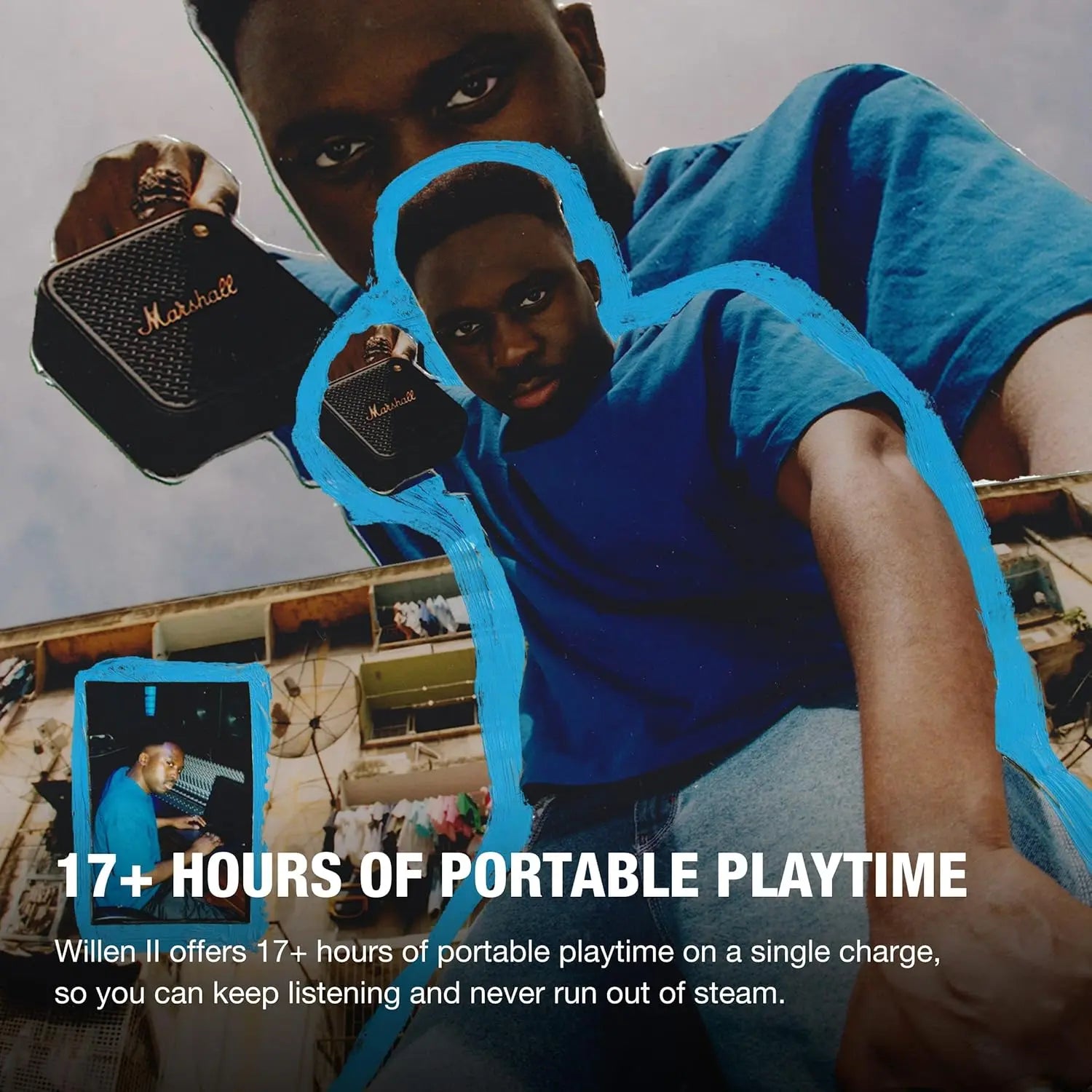 Marshall Willen II Portable Bluetooth Speaker with 17+ Hours of Portable Playtime, Dust & Waterproof (IP67) - Black & Brass.