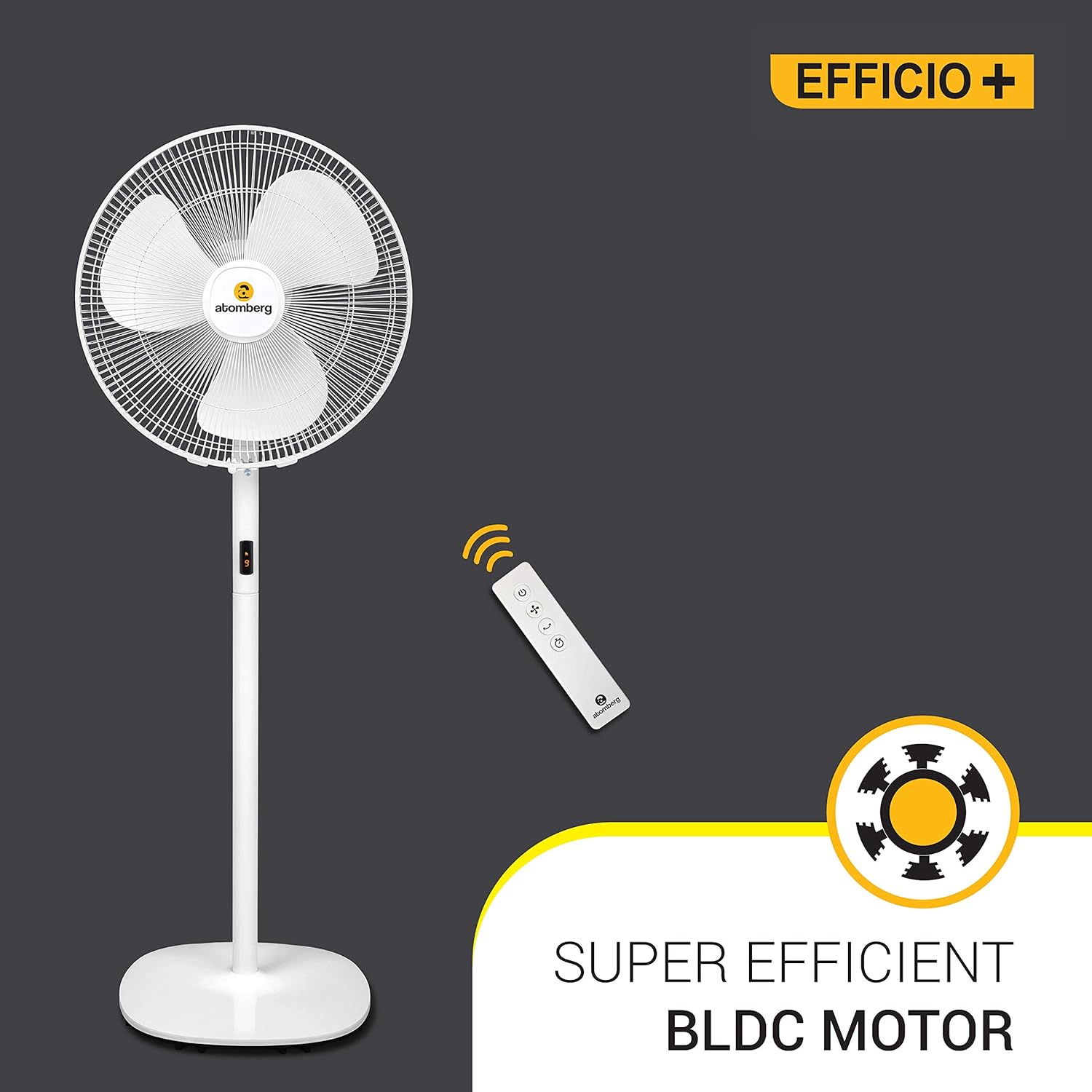 Atomberg  Efficio+ 400mm Pedestal Swing Fan High Speed BLDC Motor with Remote Control White