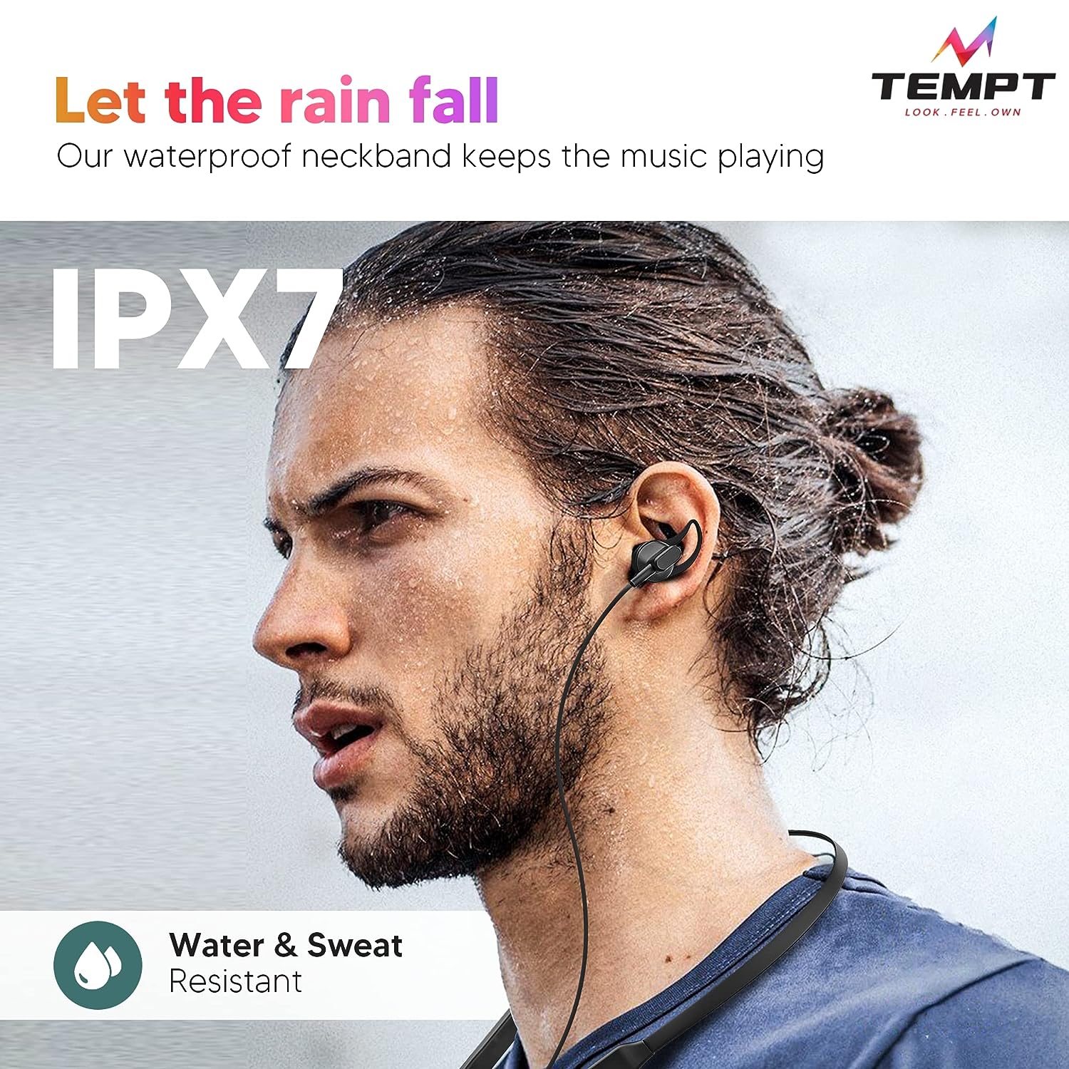 Tempt Rush Wireless Bluetooth 5.2 Neckband  with OxyAcoustics Technology 35 Hrs Playback Black