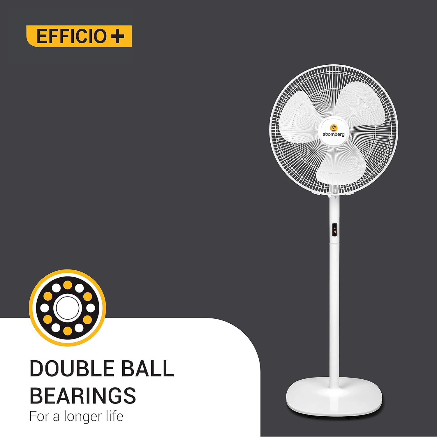 Atomberg  Efficio+ 400mm Pedestal Swing Fan High Speed BLDC Motor with Remote Control White