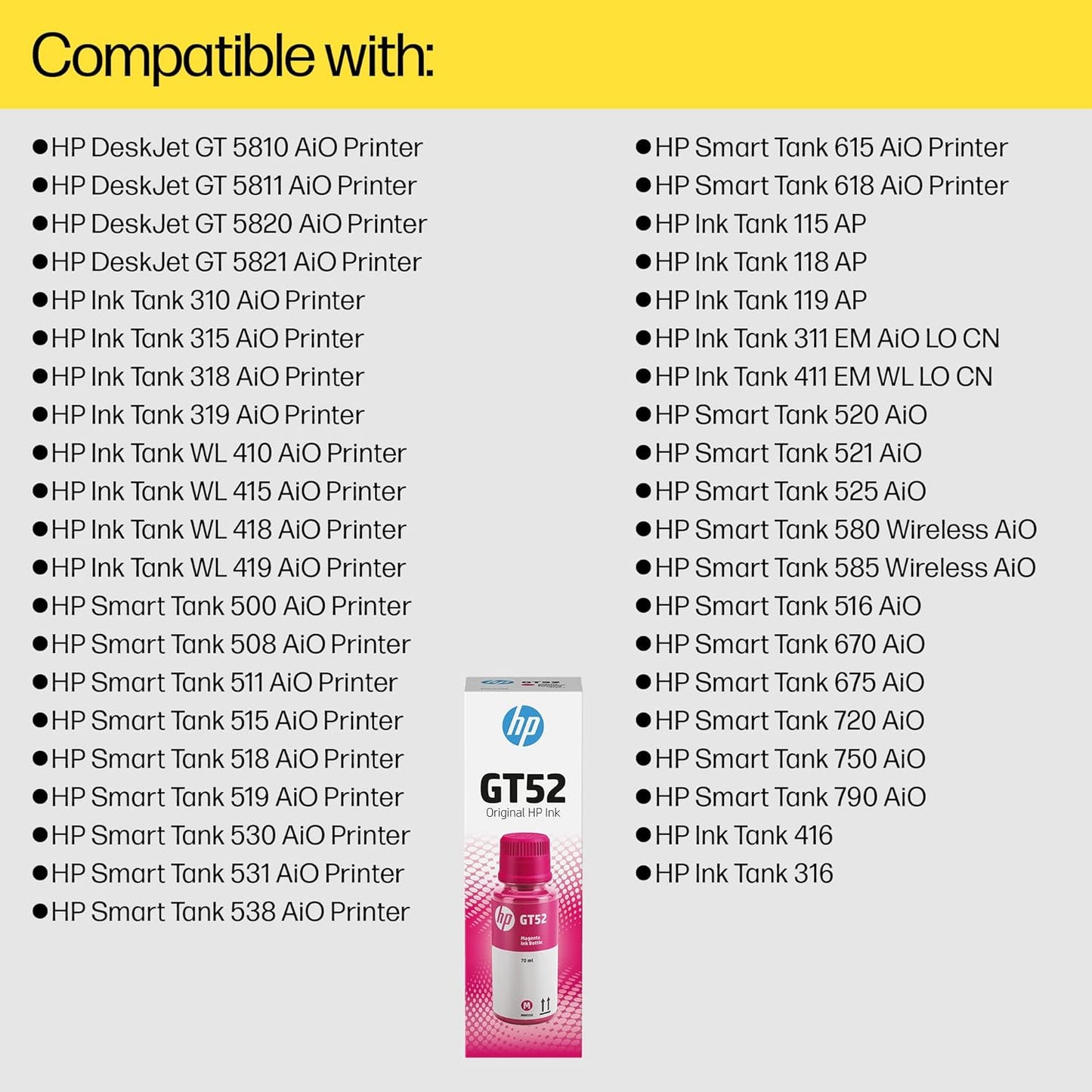 HP GT52 Magenta Genuine inkjet Ink Bottle