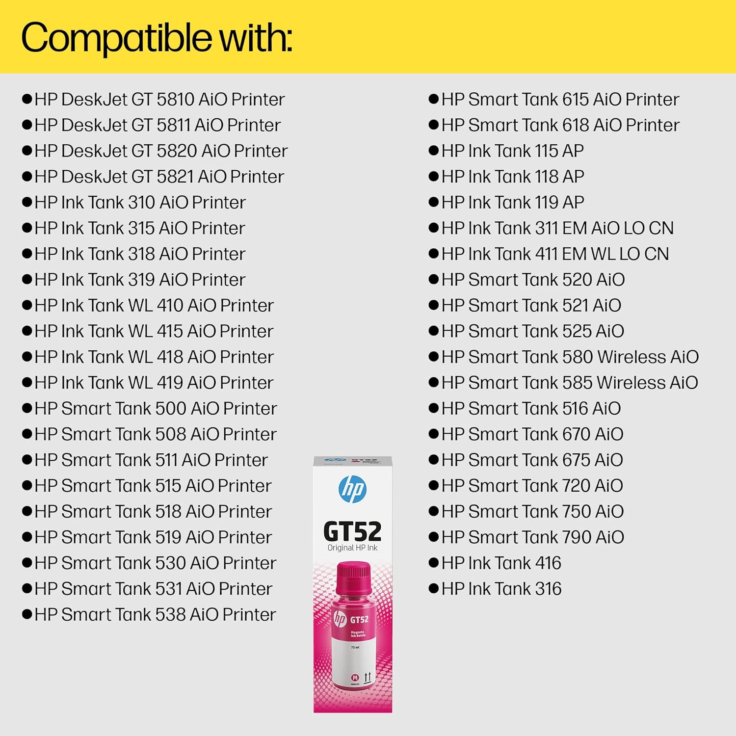 HP GT52 Magenta Genuine inkjet Ink Bottle