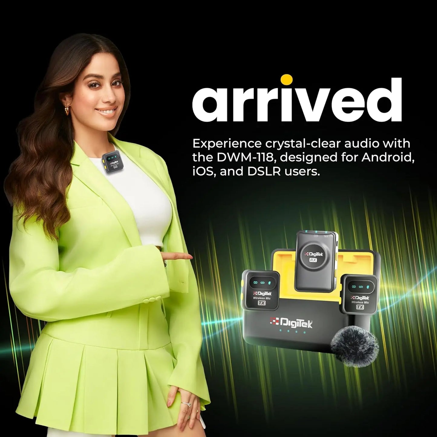 Digitek DWM-118 2-in-1 Wireless Microphone, 50m Range, Noise Reduction, 7Hr Battery, Plug & Play, C-to-C & C-to-LTC Converter