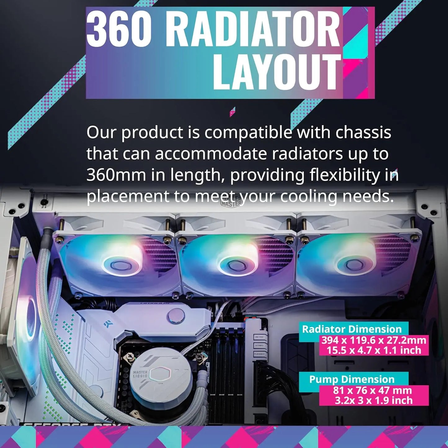 Cooler Master MasterLiquid 360L Core ARGB 360mm Close-Loop PWM AIO CPU Liquid Cooler - White