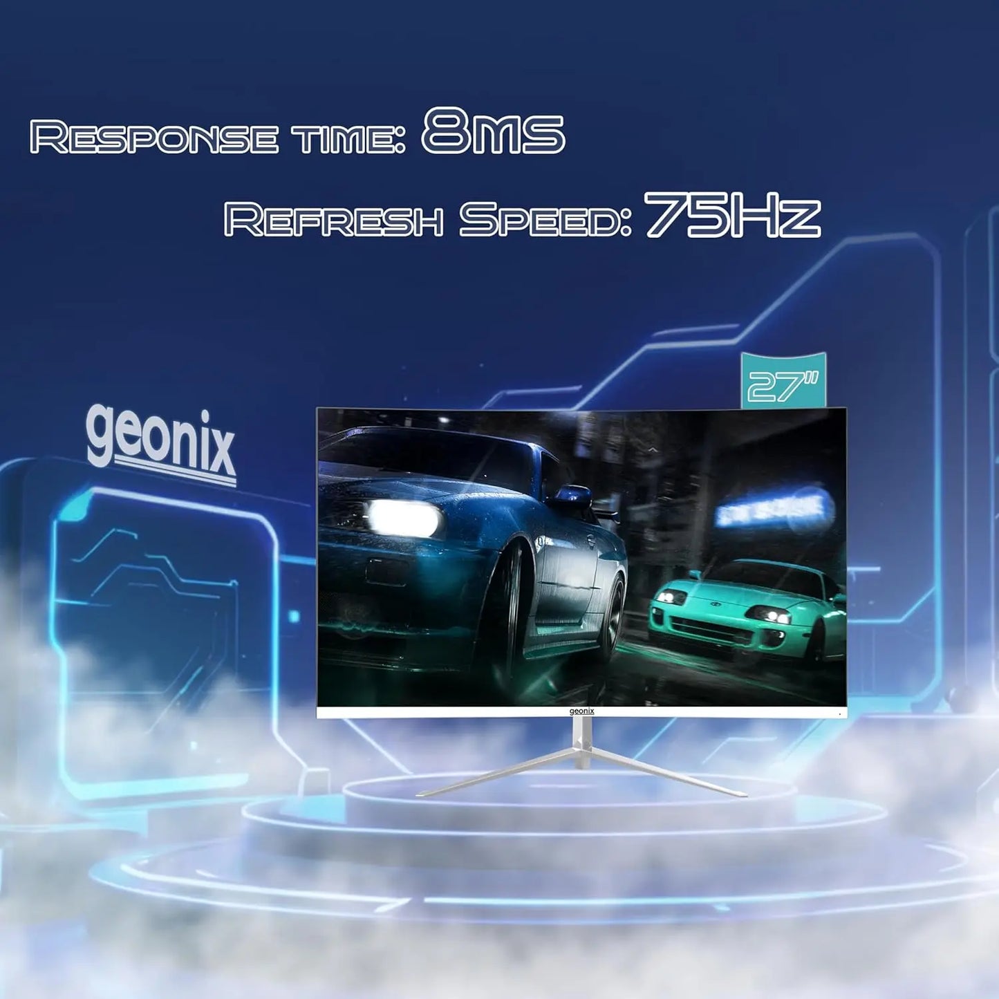 GEONIX Neon 27" 75Hz 1080p FHD  Curved Monitor with Dual Integrated Speakers - White My Store