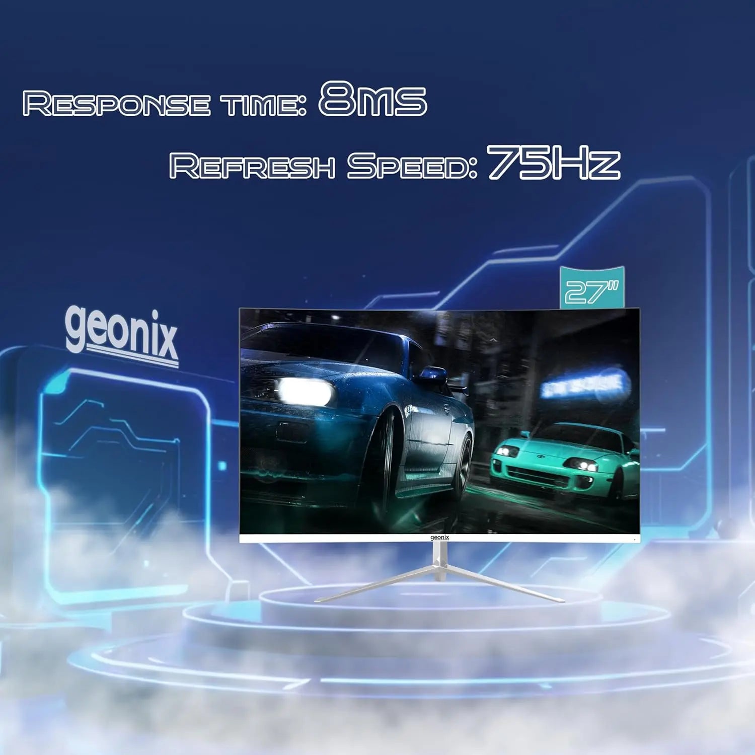 GEONIX Neon 27" 75Hz 1080p FHD  Curved Monitor with Dual Integrated Speakers - White My Store