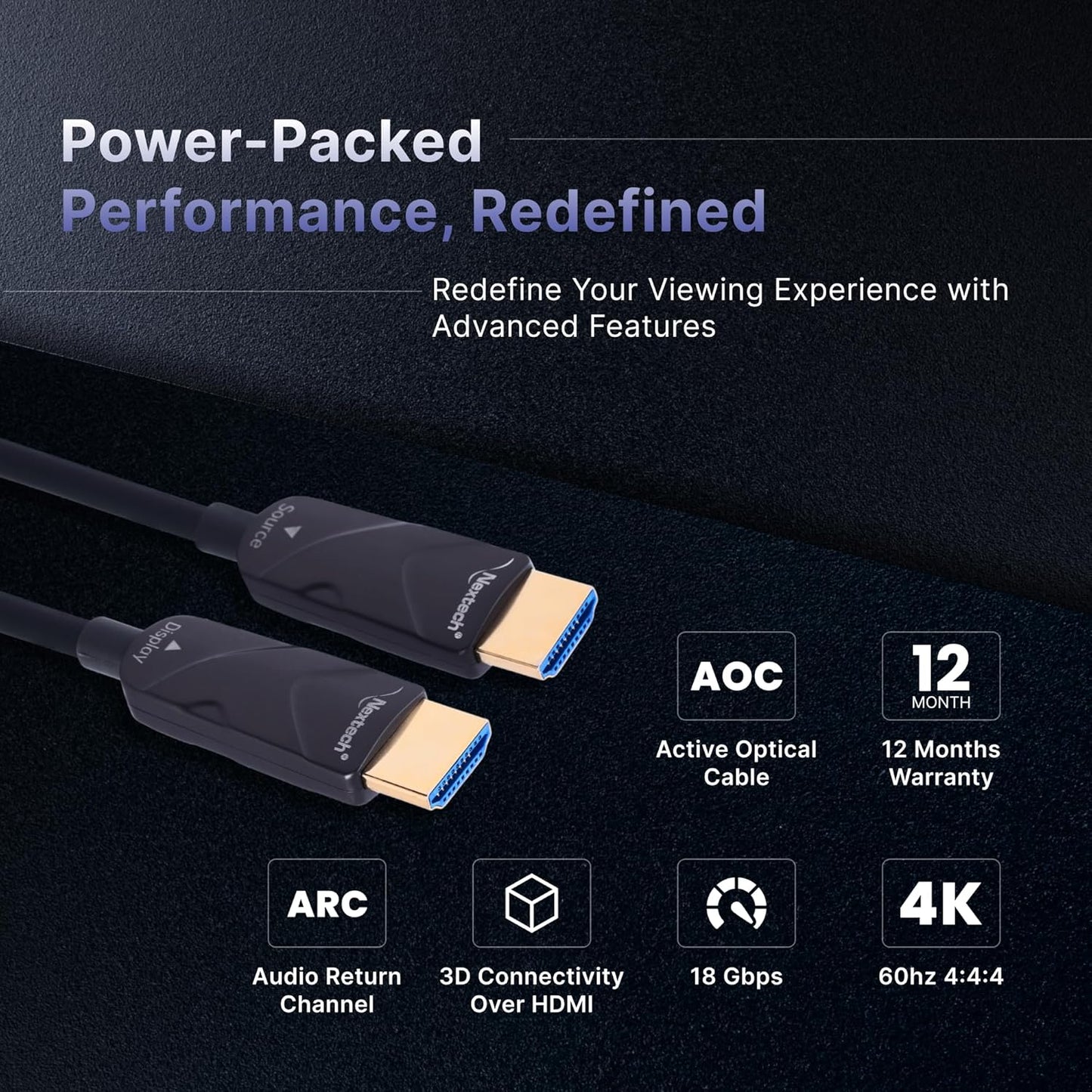 Nextech NC108 HDMI 2.0 Active Optical Cable 4K, 4:4:4 60FPS, supports HDR - HDCP - 18Gbps, Compatible with TV, Gaming Console etc (20M)