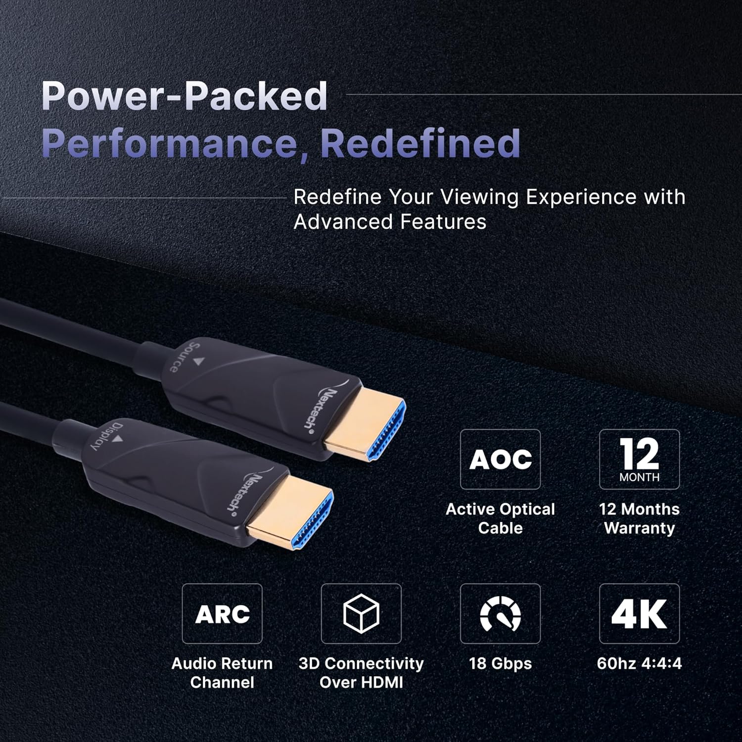 Nextech NC108 HDMI 2.0 Active Optical Cable 4K, 4:4:4 60FPS, supports HDR - HDCP - 18Gbps, Compatible with TV, Gaming Console etc (20M)