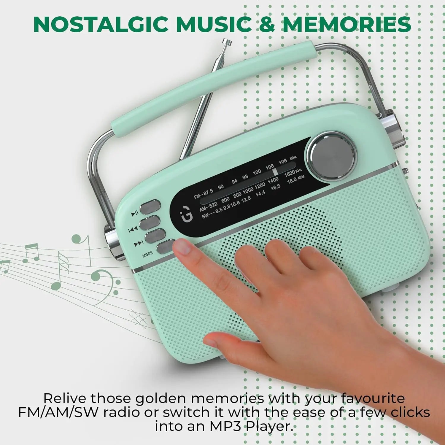 iGear Evoke Retro Modern style Radio and MP3 player with FM/AM/SW, 3 bands, Bluetooth Speaker