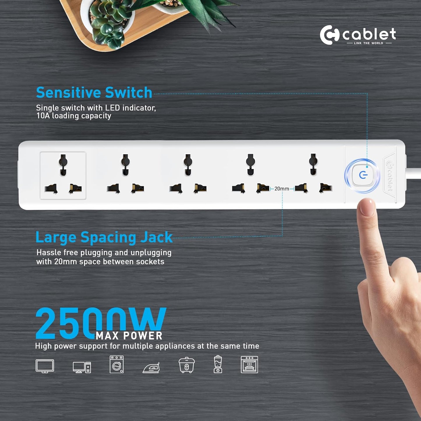 Cablet 5 Socket 1 Switch 4.5m Spike 5010-45