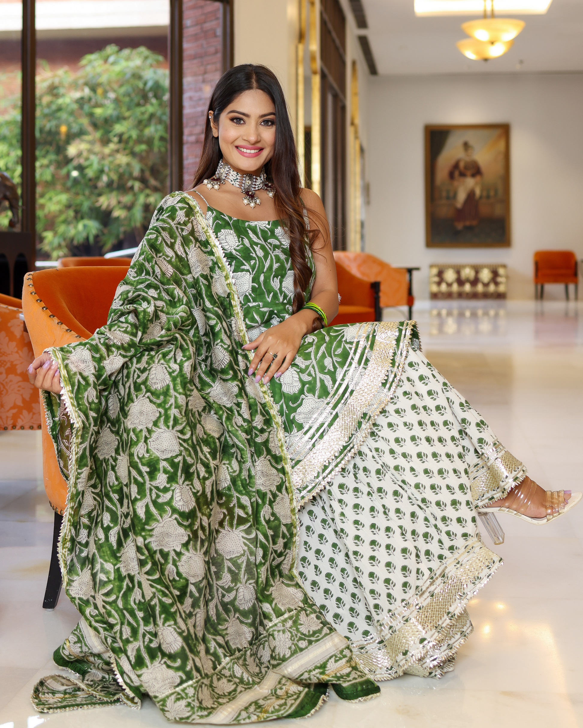 Green Butterfly Handblock Sharara Set My Store